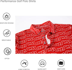 Alex Vando Mens Golf Shirt Moisture Wicking Quick-Dry Print Performance Polo Shirts for Men