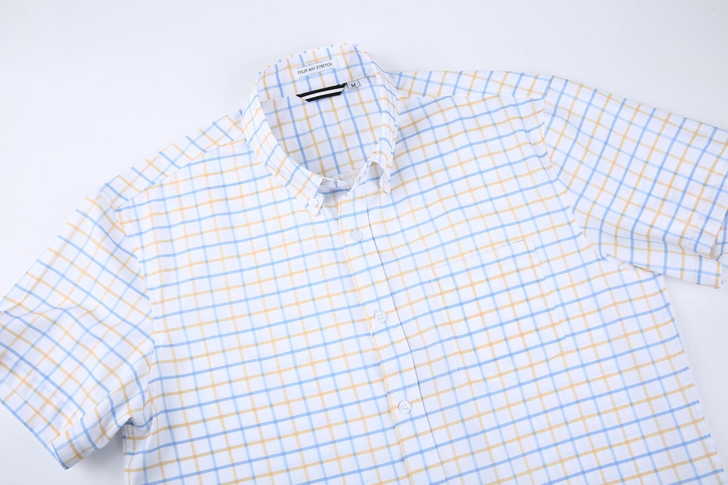 Alex Vando Mens Button Down Shirts Wrinkle Free 4-Way Stretch Short Sleeve Business Casual Shirt