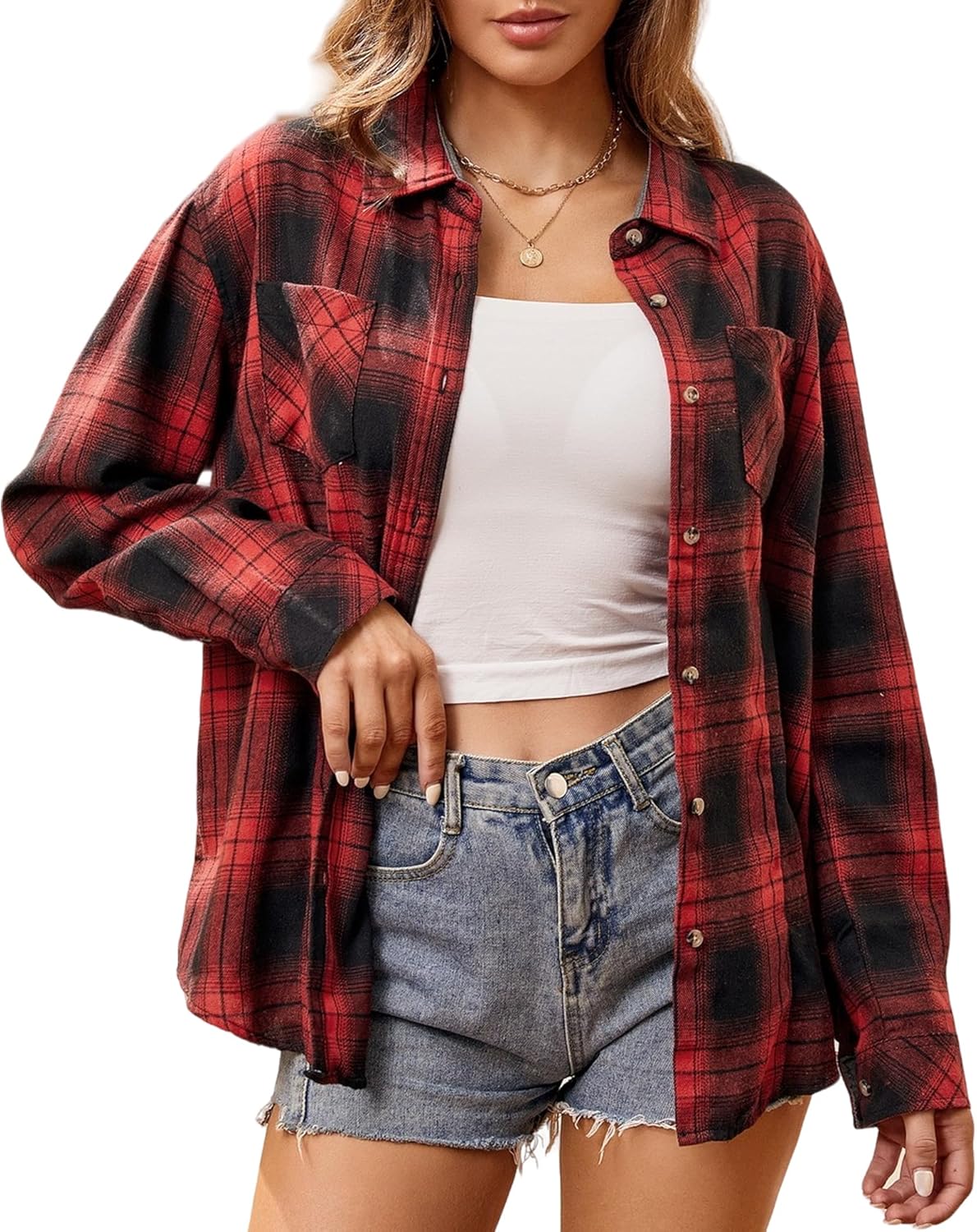 Alex Vando Womens Flannel Shirt Regular Long Sleeve Button Down Flannel Shirts for Women