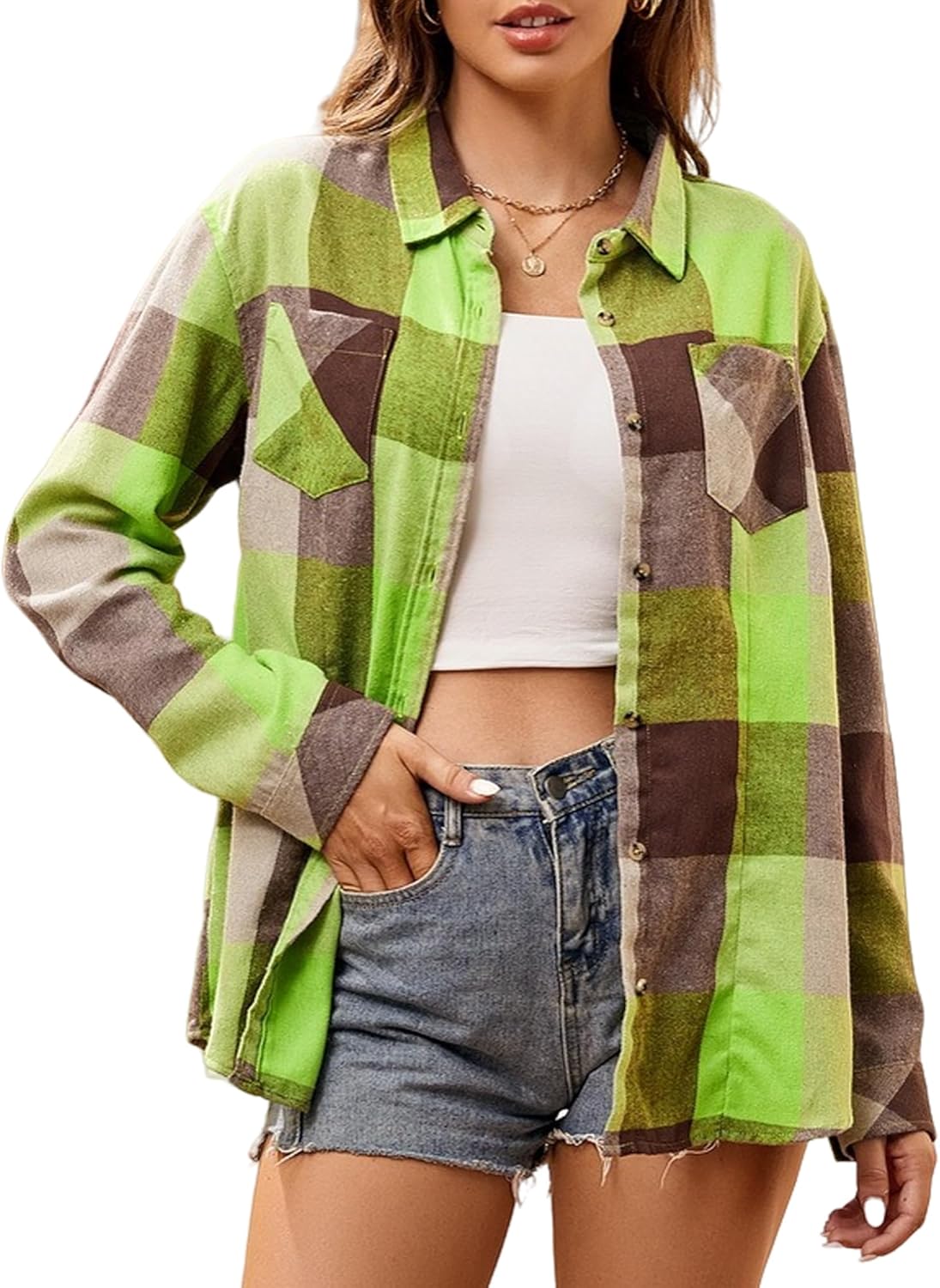 Alex Vando Womens Flannel Shirt Regular Long Sleeve Button Down Flannel Shirts for Women