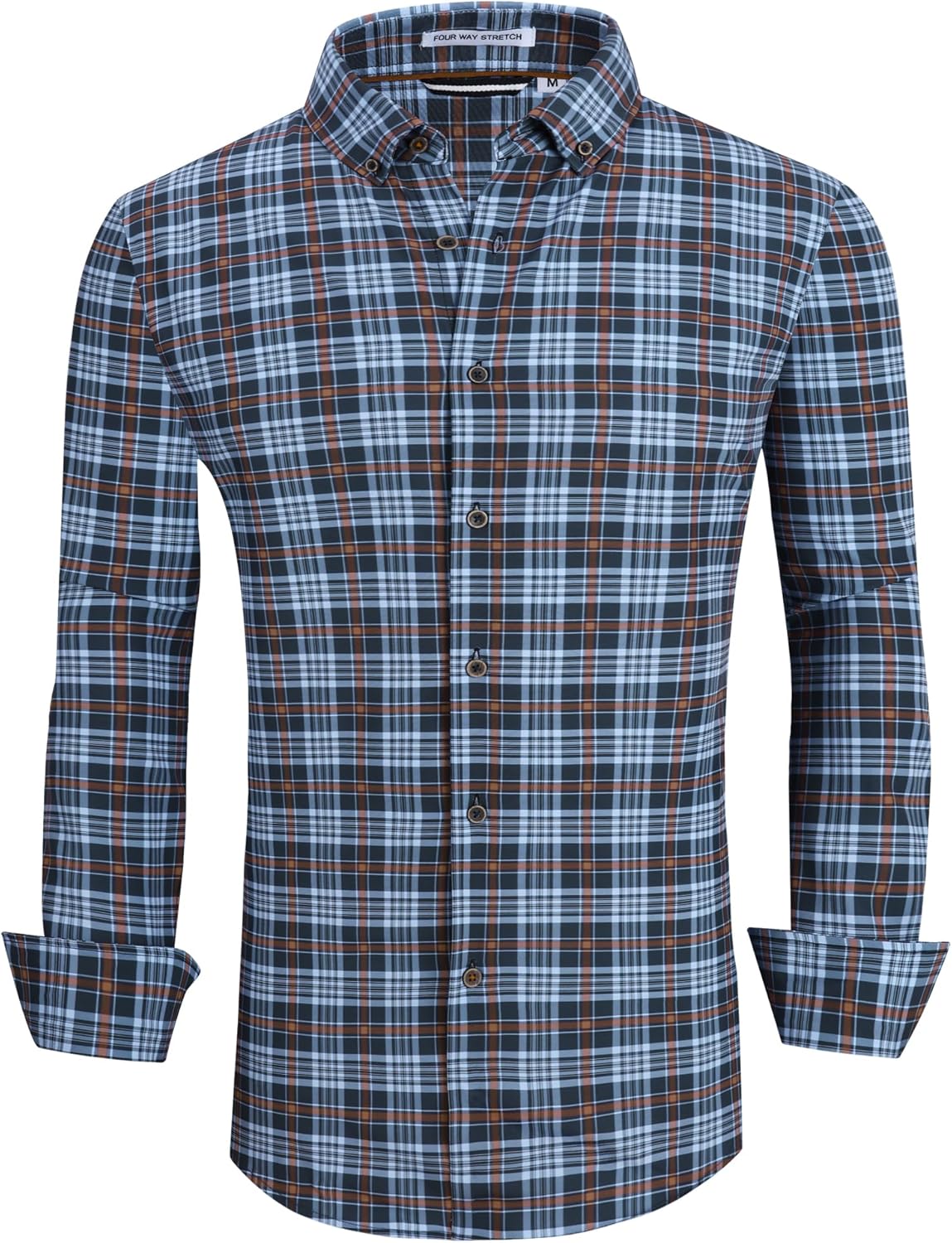 Alex Vando Mens Button Down Shirts Wrinkle Free 4-Way Stretch Print Business Casual Shirt