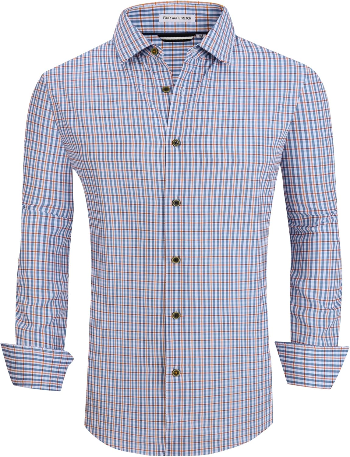 Alex Vando Mens Button Down Shirts Wrinkle Free 4-Way Stretch Print Business Casual Shirt