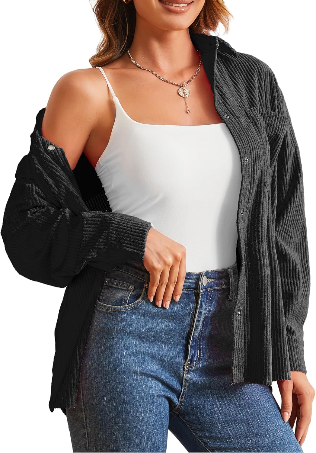 Alex Vando Womens Corduroy Shirts Long Sleeve Soft Boyfriend Button Down Shirts for Women
