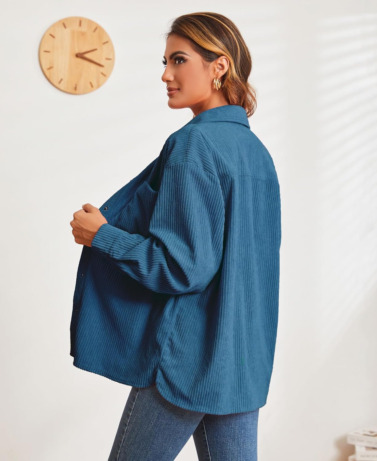 Alex Vando Womens Corduroy Shirts Long Sleeve Soft Boyfriend Button Down Shirts for Women