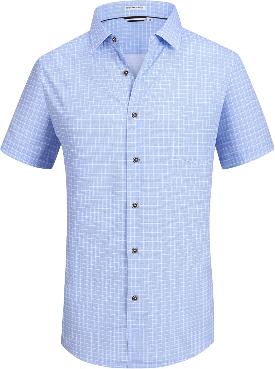 Alex Vando Mens Button Down Shirts Wrinkle Free 4-Way Stretch Short Sleeve Business Casual Shirt