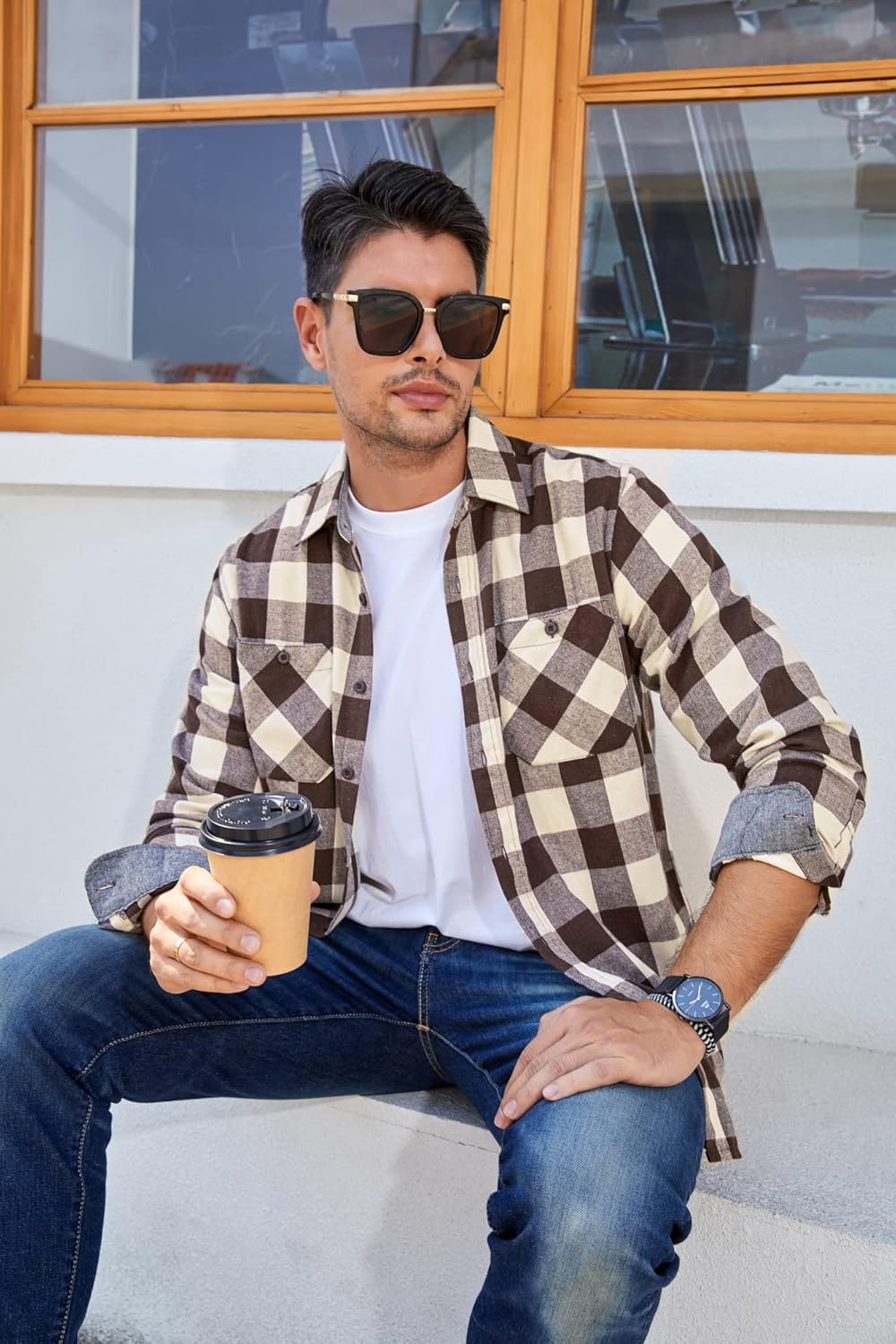 Alex Vando Men's Casual Plaid Flannel Shirt