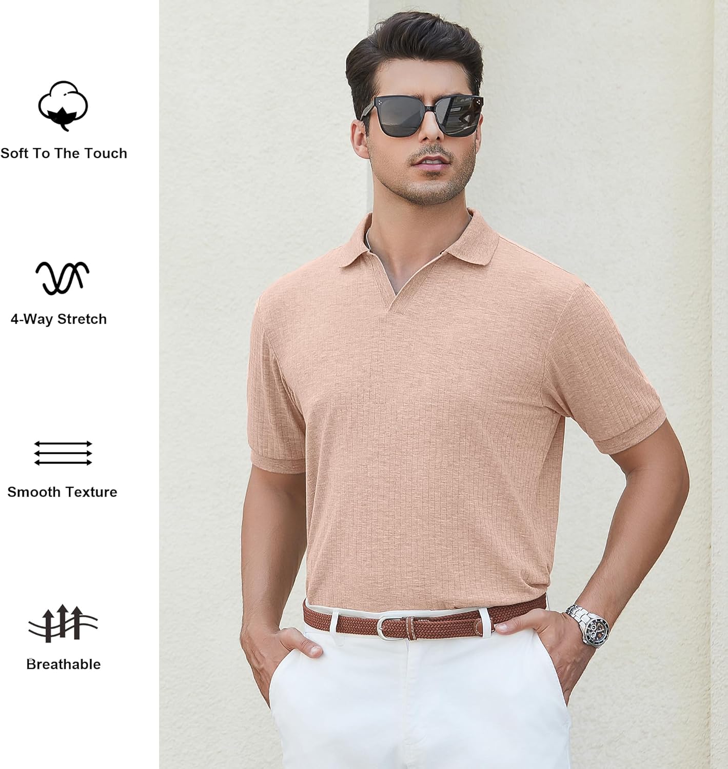 Alex Vando Mens Cotton Polo Shirts V-Neck Short Sleeve Casual Shirts for Men