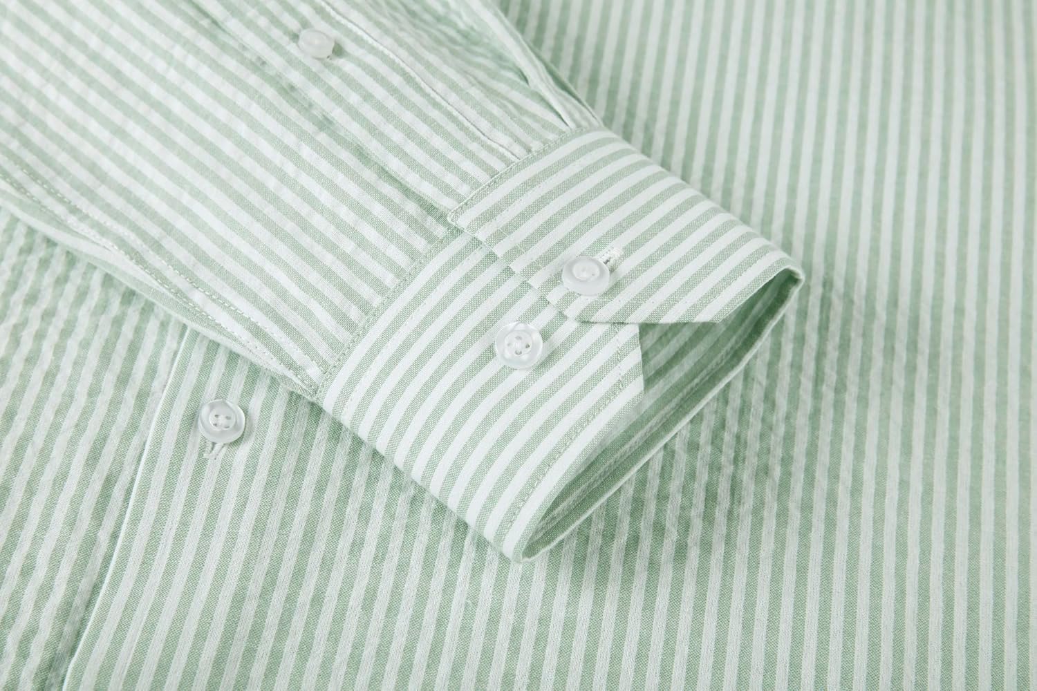 Alex Vando Mens Seersucker Dress Shirts Striped Business Casual Cotton Shirts for Men