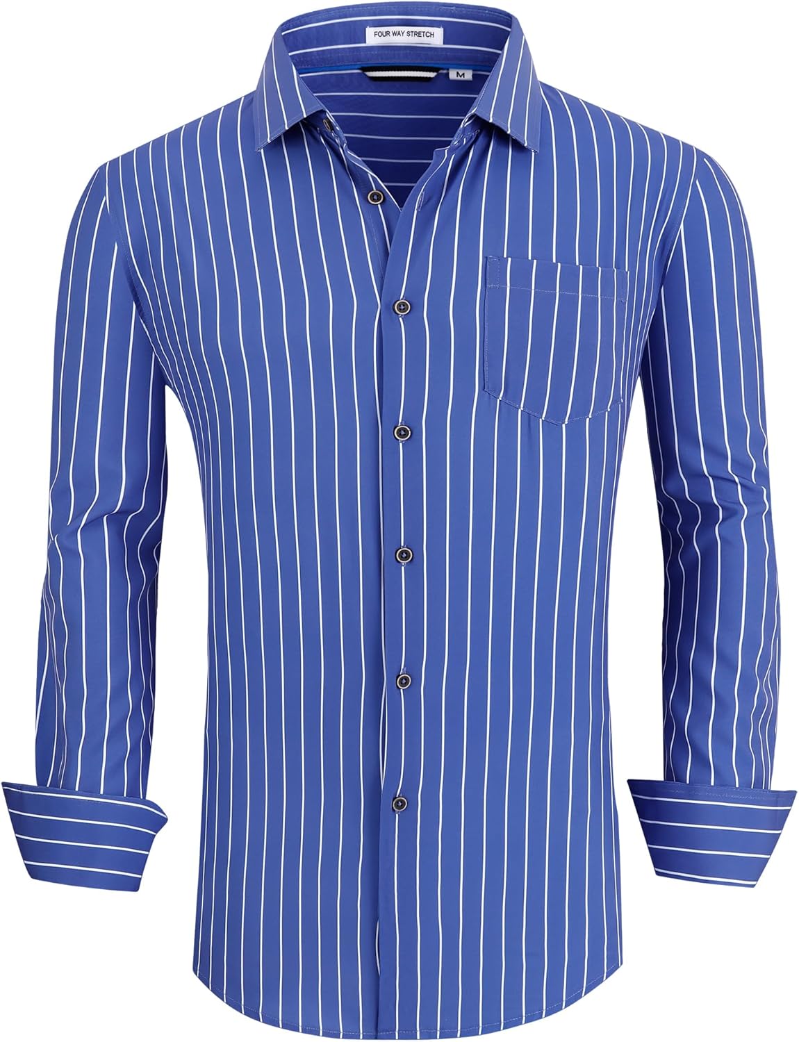 Alex Vando Mens Button Down Shirts Wrinkle Free 4-Way Stretch Print Business Casual Shirt