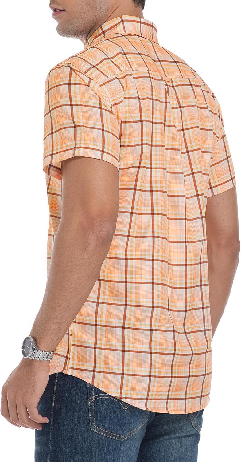 Alex Vando Mens Button Down Shirts Wrinkle Free 4-Way Stretch Short Sleeve Business Casual Shirt