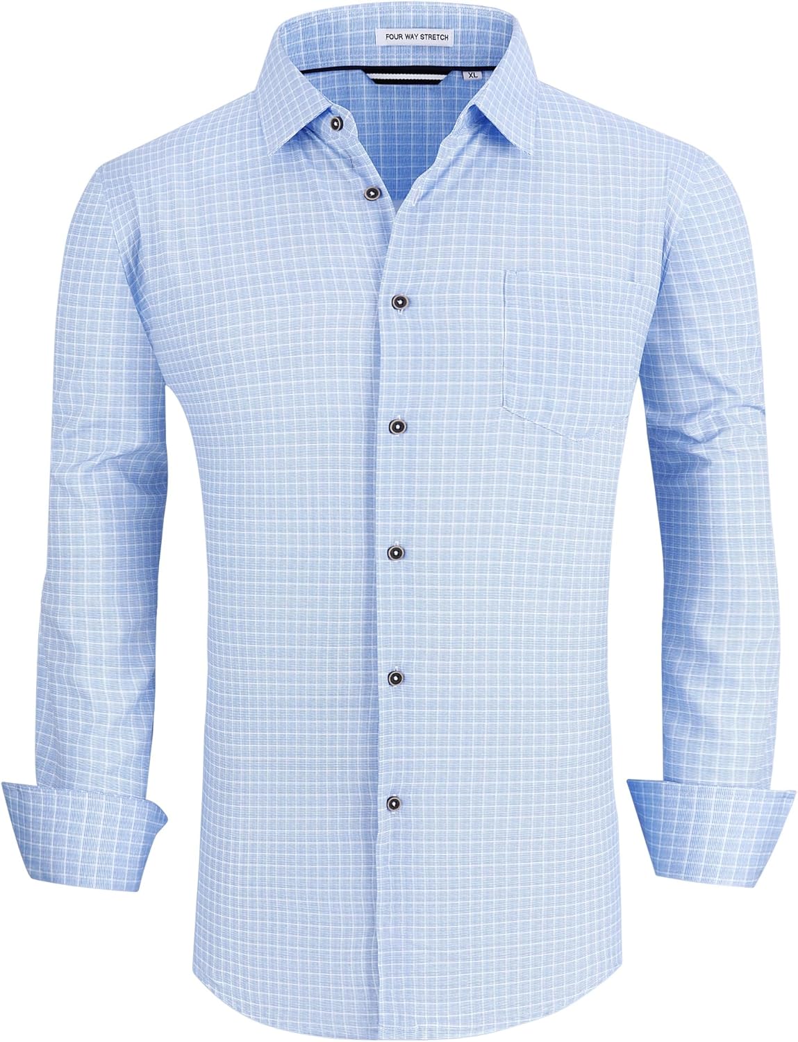 Alex Vando Mens Button Down Shirts Wrinkle Free 4-Way Stretch Print Business Casual Shirt