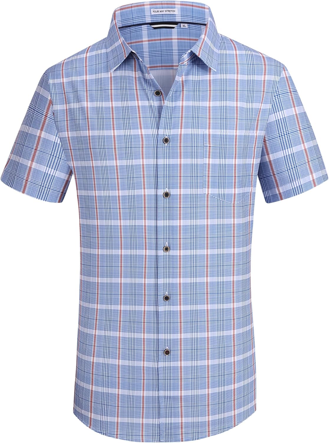 Alex Vando Mens Button Down Shirts Wrinkle Free 4-Way Stretch Short Sleeve Business Casual Shirt