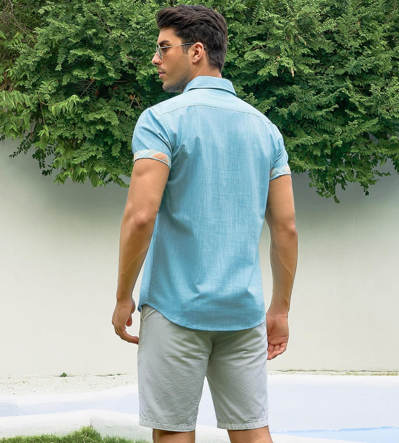 Alex Vando Mens Dress Shirts 4-Way Stretch Wrinkle Free Regular Fit Short Sleeve Men Button Down Shirt