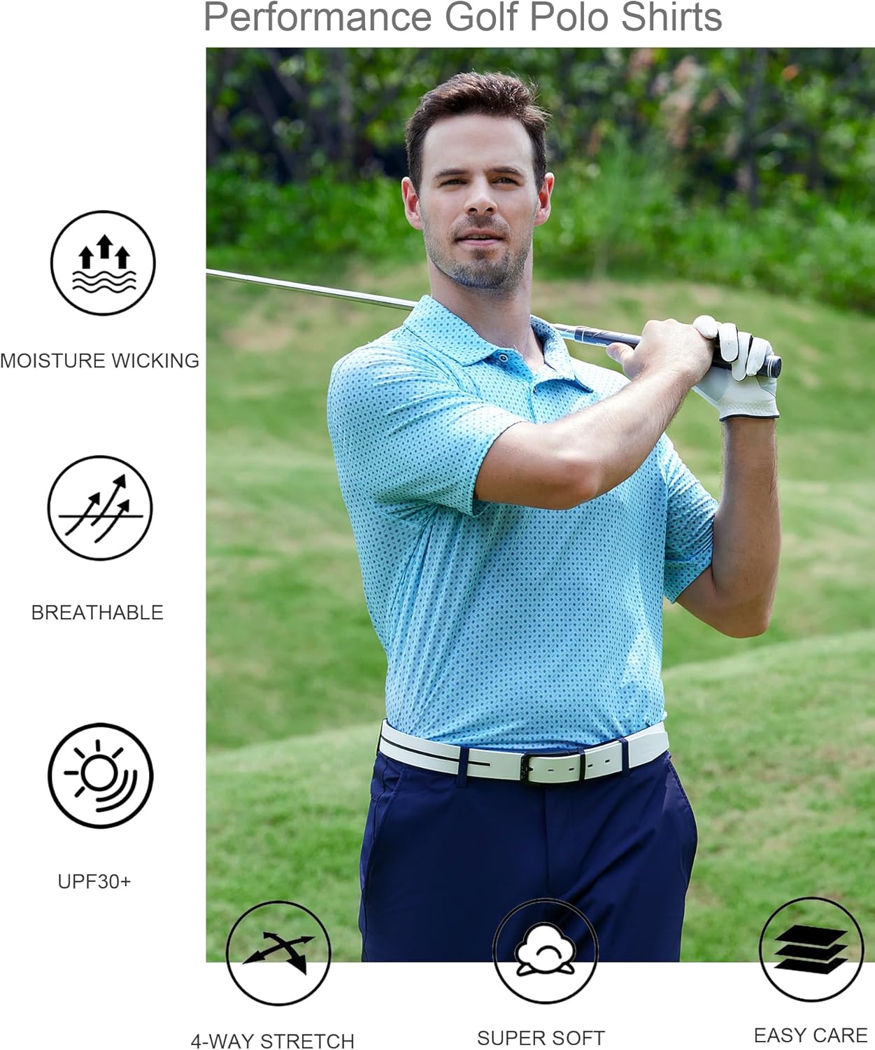 Alex Vando Mens Golf Shirt Moisture Wicking Quick-Dry Print Performance Polo Shirts for Men