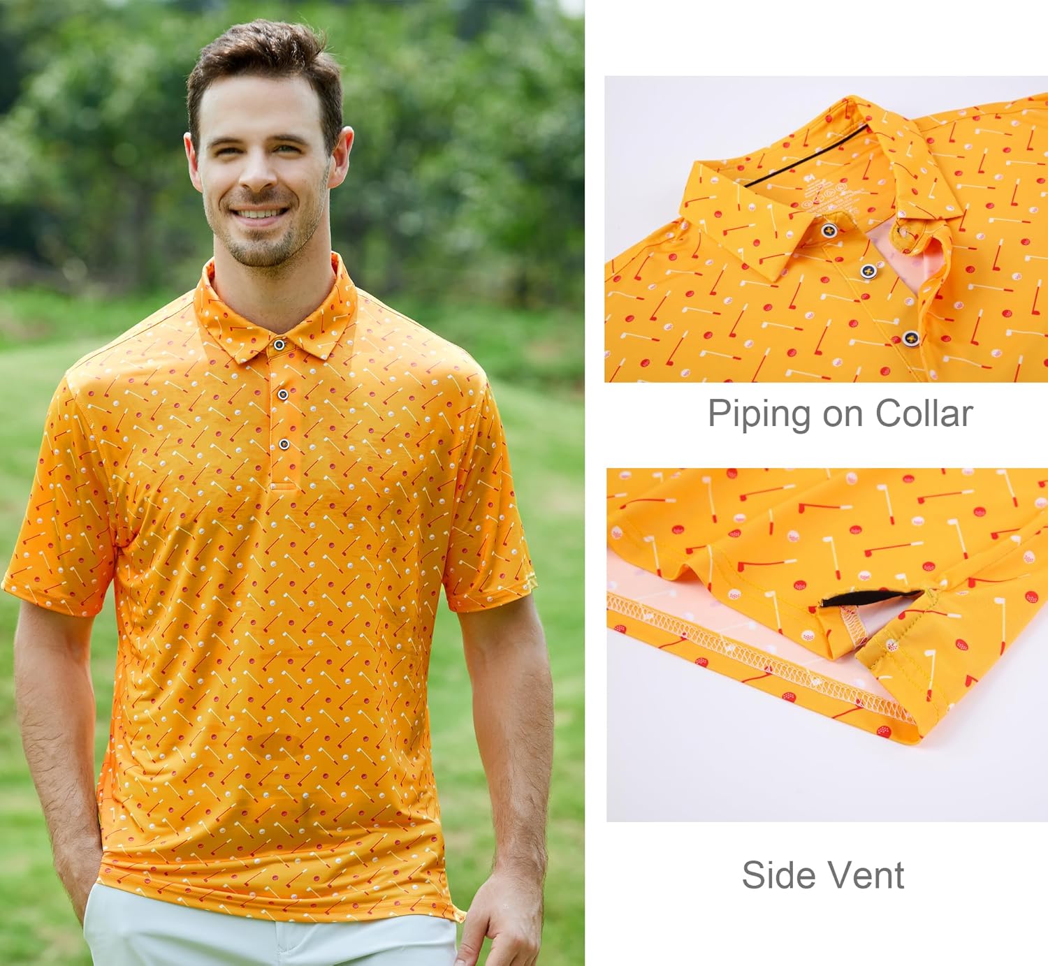 Alex Vando Mens Golf Shirt Moisture Wicking Quick-Dry Print Performance Polo Shirts for Men