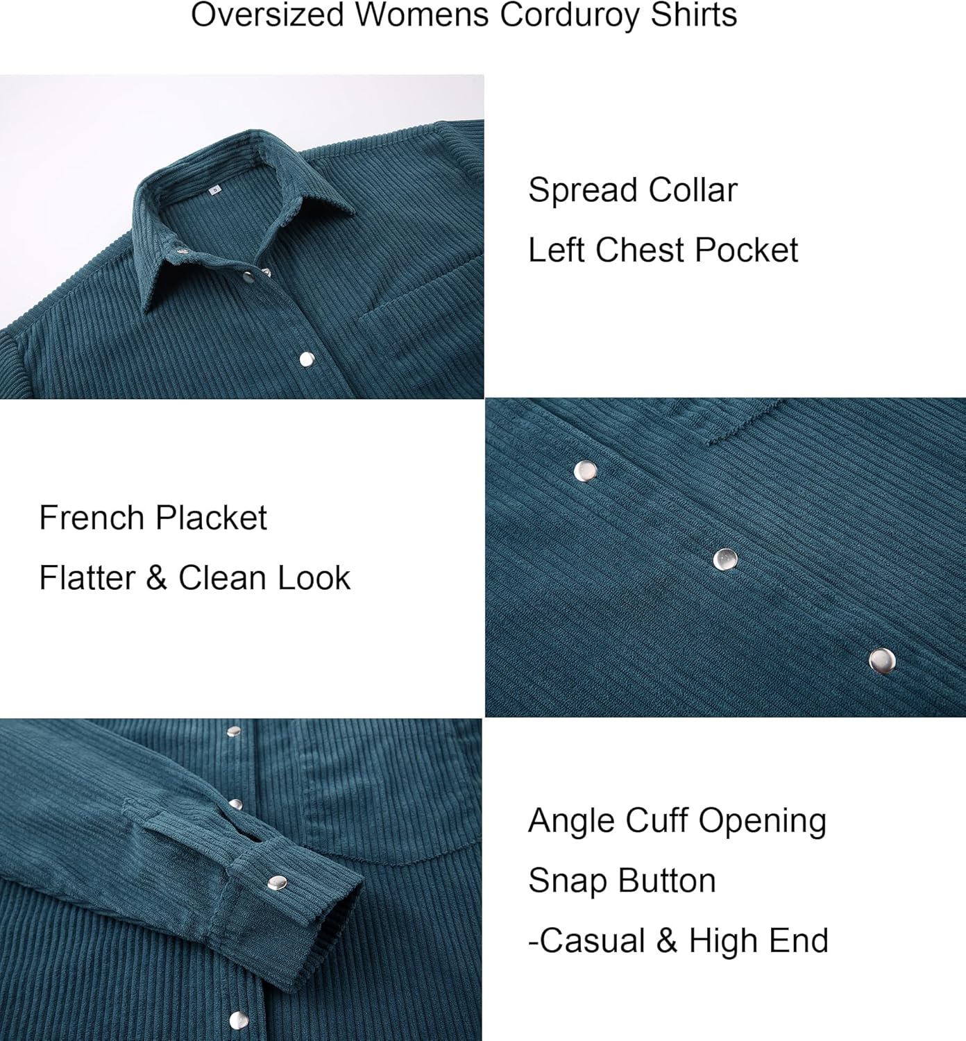 Alex Vando Womens Corduroy Shirts Long Sleeve Soft Boyfriend Button Down Shirts for Women