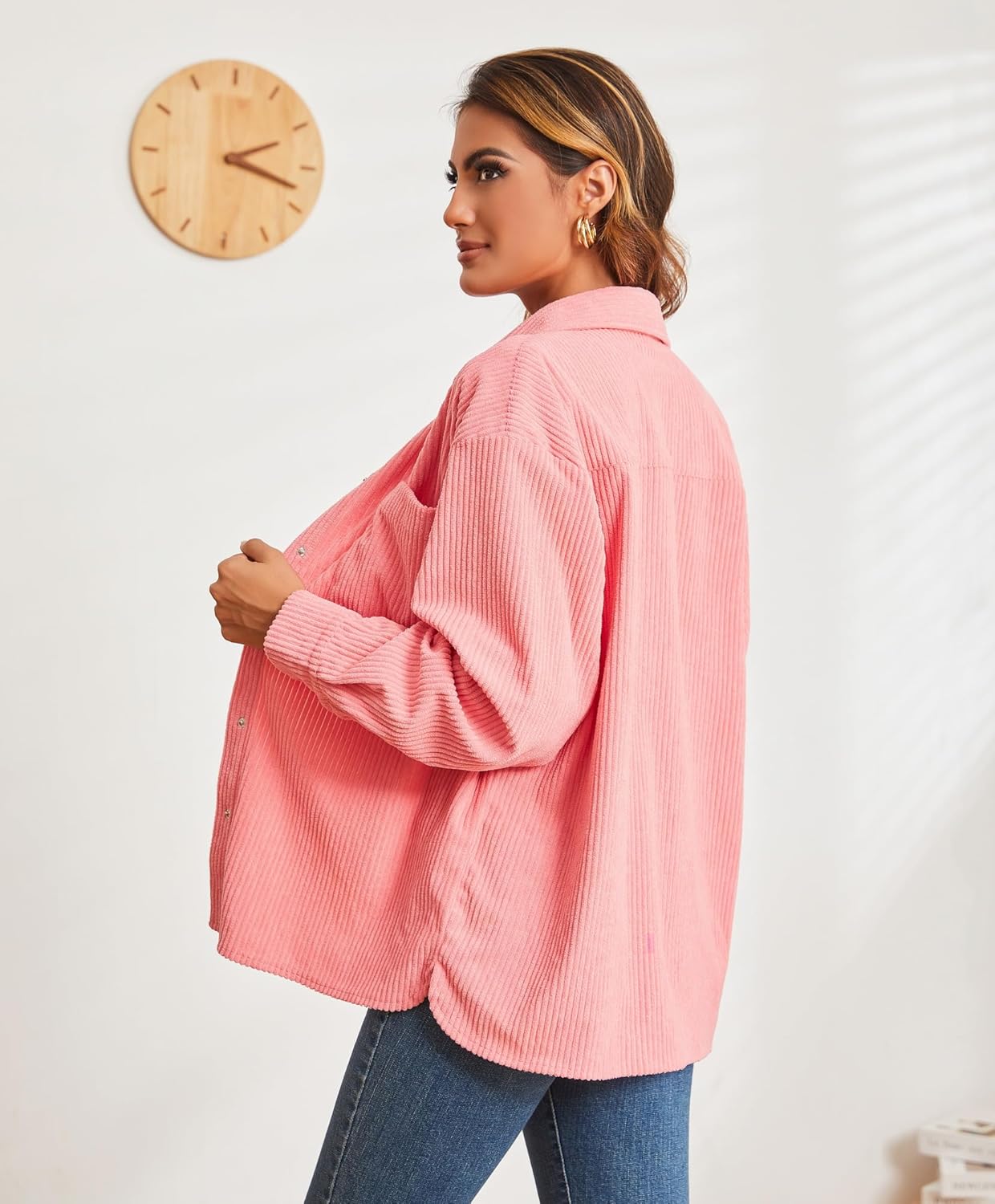 Alex Vando Womens Corduroy Shirts Long Sleeve Soft Boyfriend Button Down Shirts for Women
