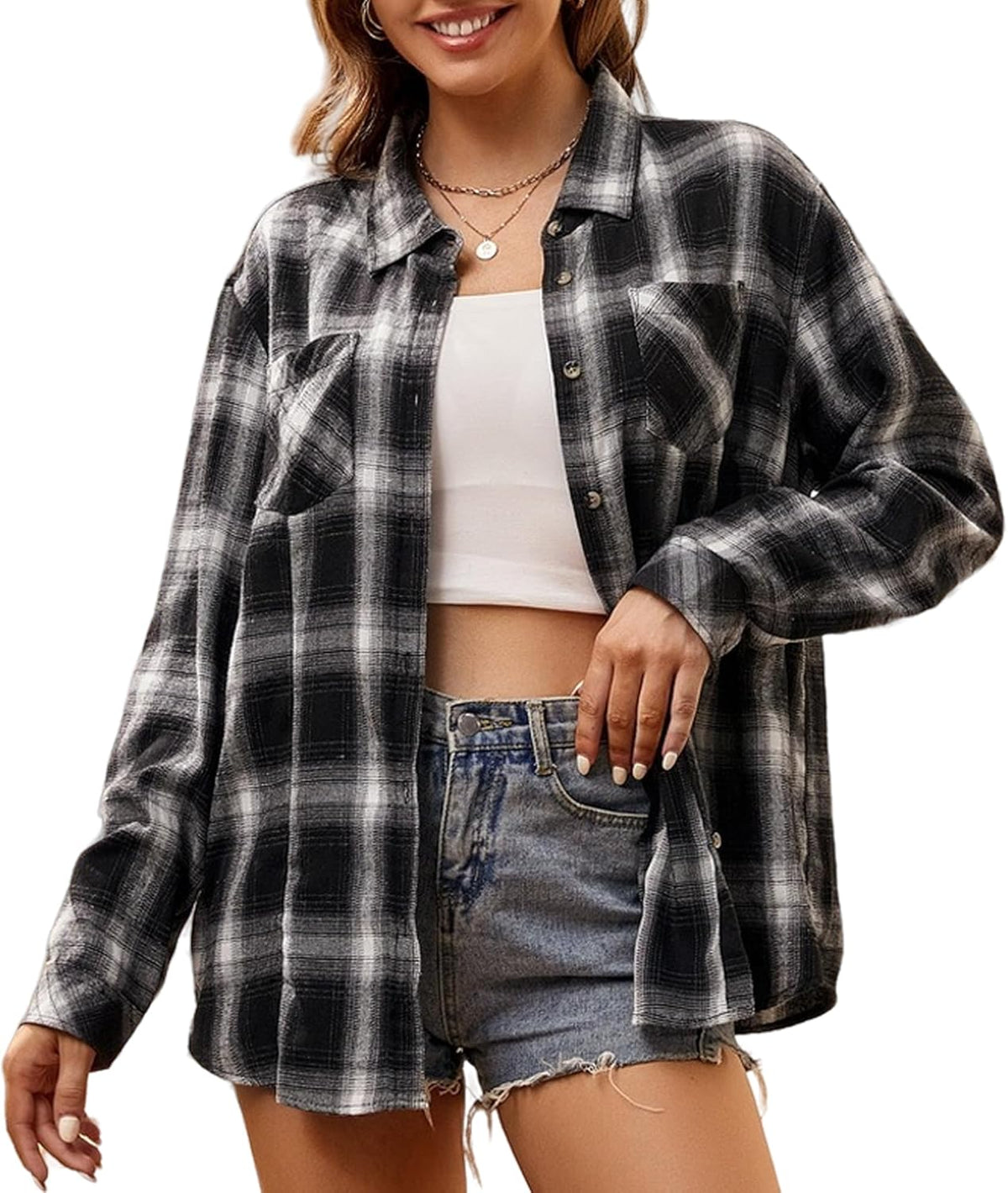 Alex Vando Womens Flannel Shirt Regular Long Sleeve Button Down Flannel Shirts for Women
