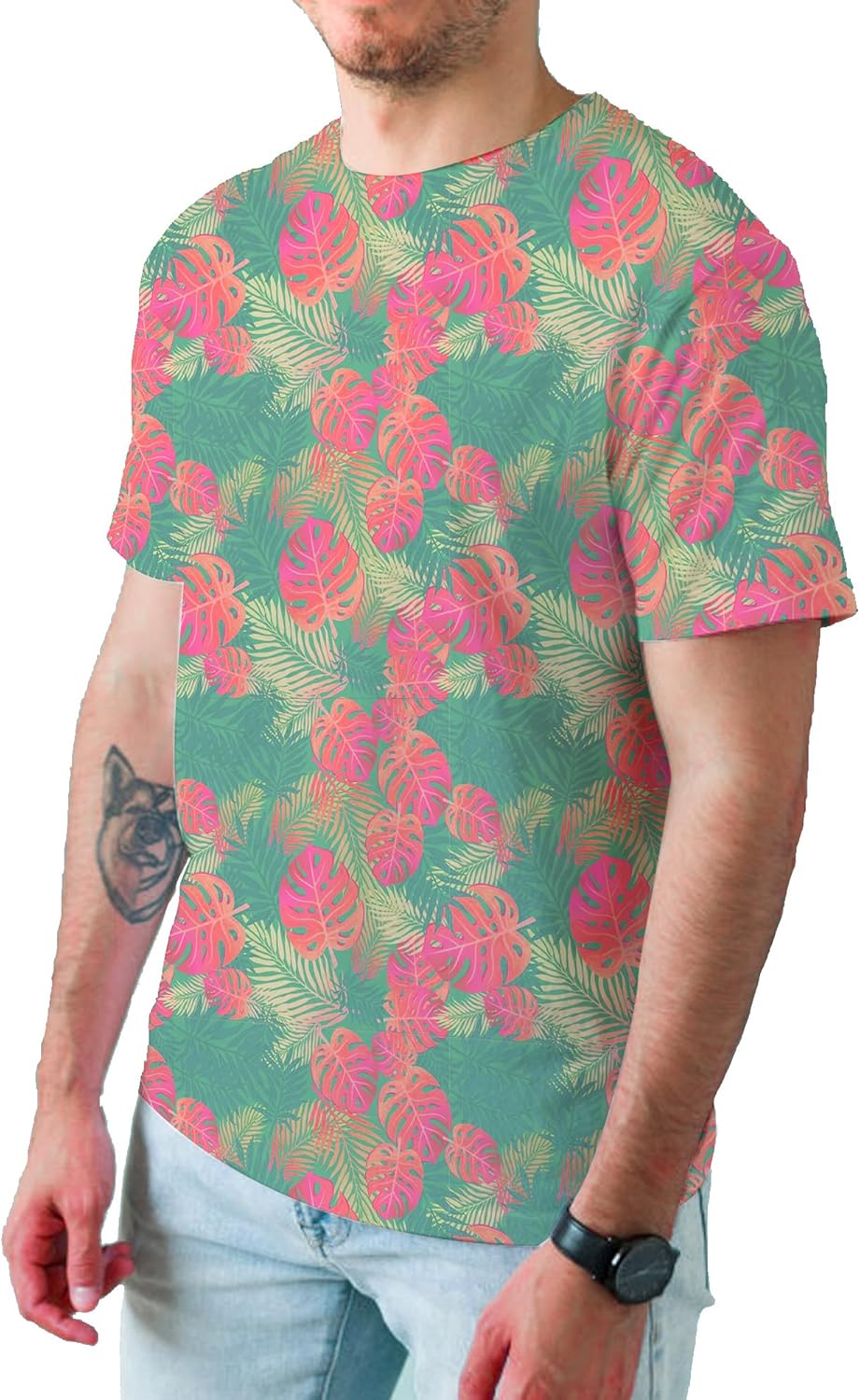 Alex Vando Mens Tie-Dye Printed 4-Way Stretch T-Shirts Short Sleeve Casual Shirt for Men