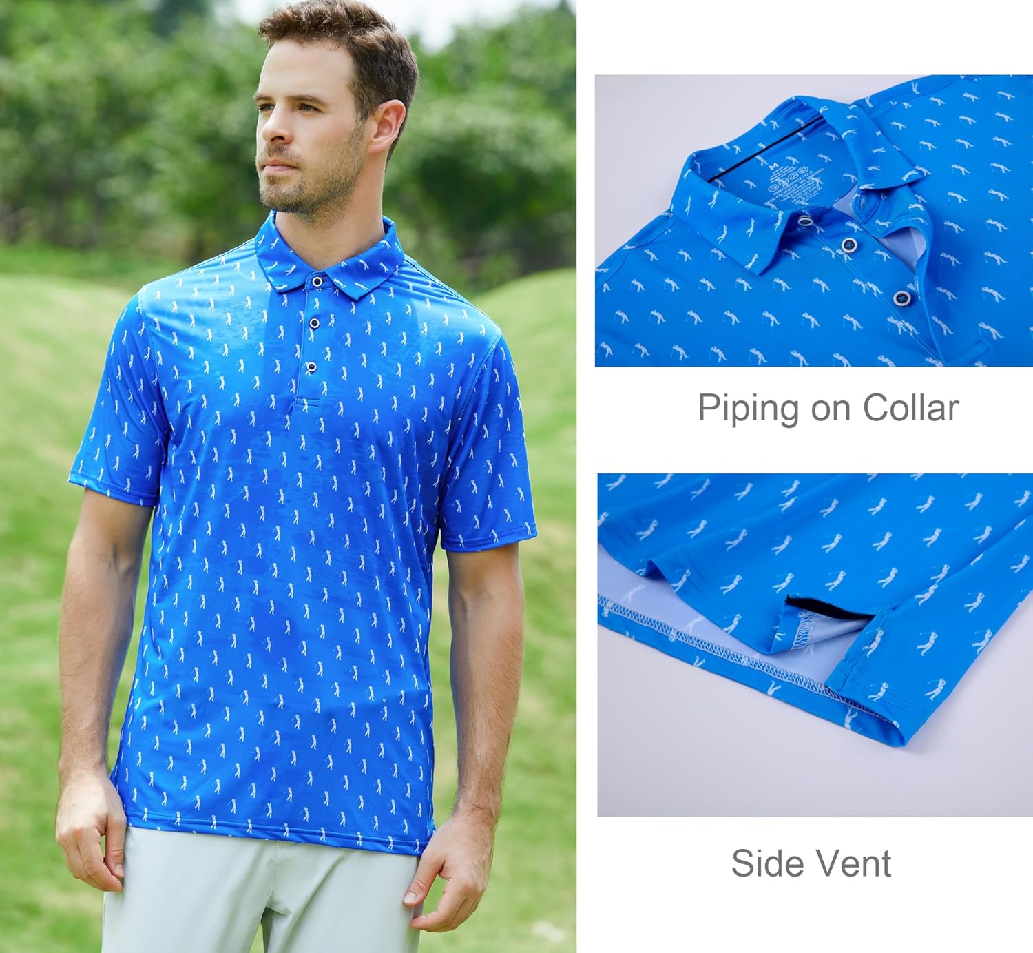Alex Vando Mens Golf Shirt Moisture Wicking Quick-Dry Print Performance Polo Shirts for Men