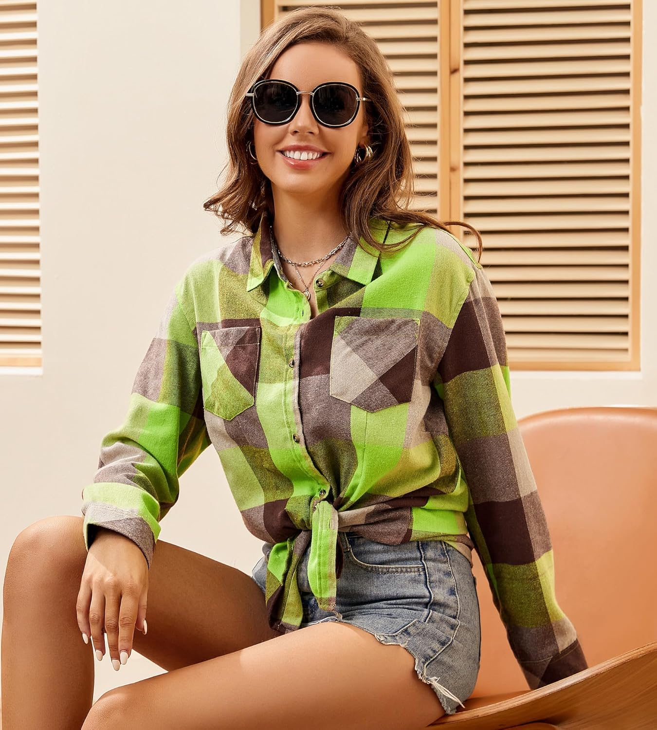 Alex Vando Womens Flannel Shirt Regular Long Sleeve Button Down Flannel Shirts for Women