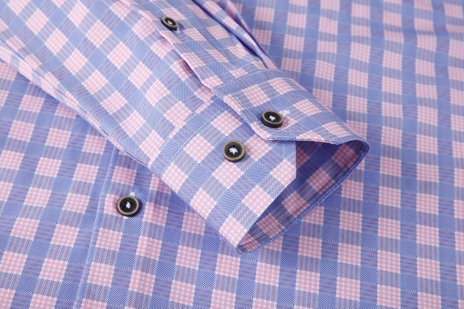 Alex Vando Mens Button Down Shirts Wrinkle Free 4-Way Stretch Print Business Casual Shirt