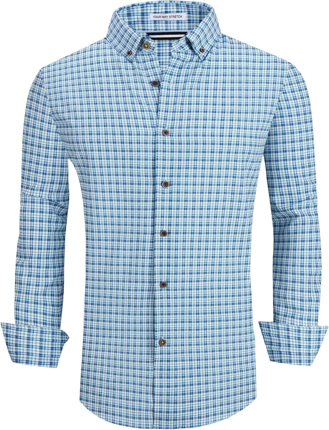 Alex Vando Mens Button Down Shirts Wrinkle Free 4-Way Stretch Print Business Casual Shirt