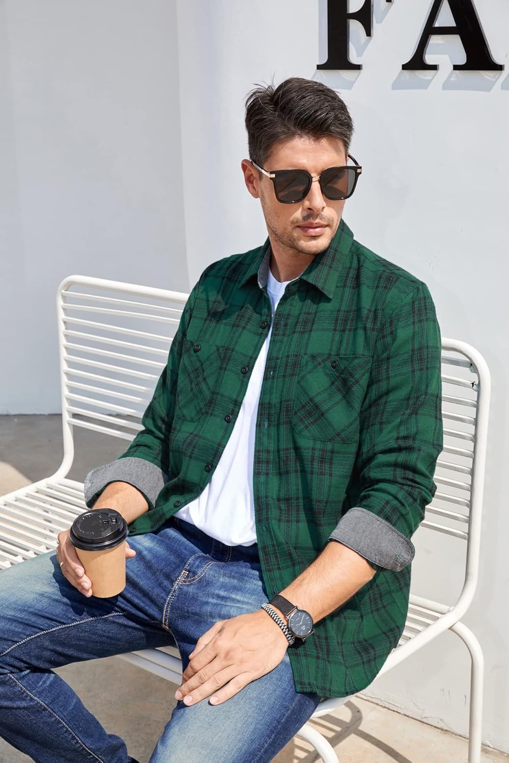 Alex Vando Men's Casual Plaid Flannel Shirt