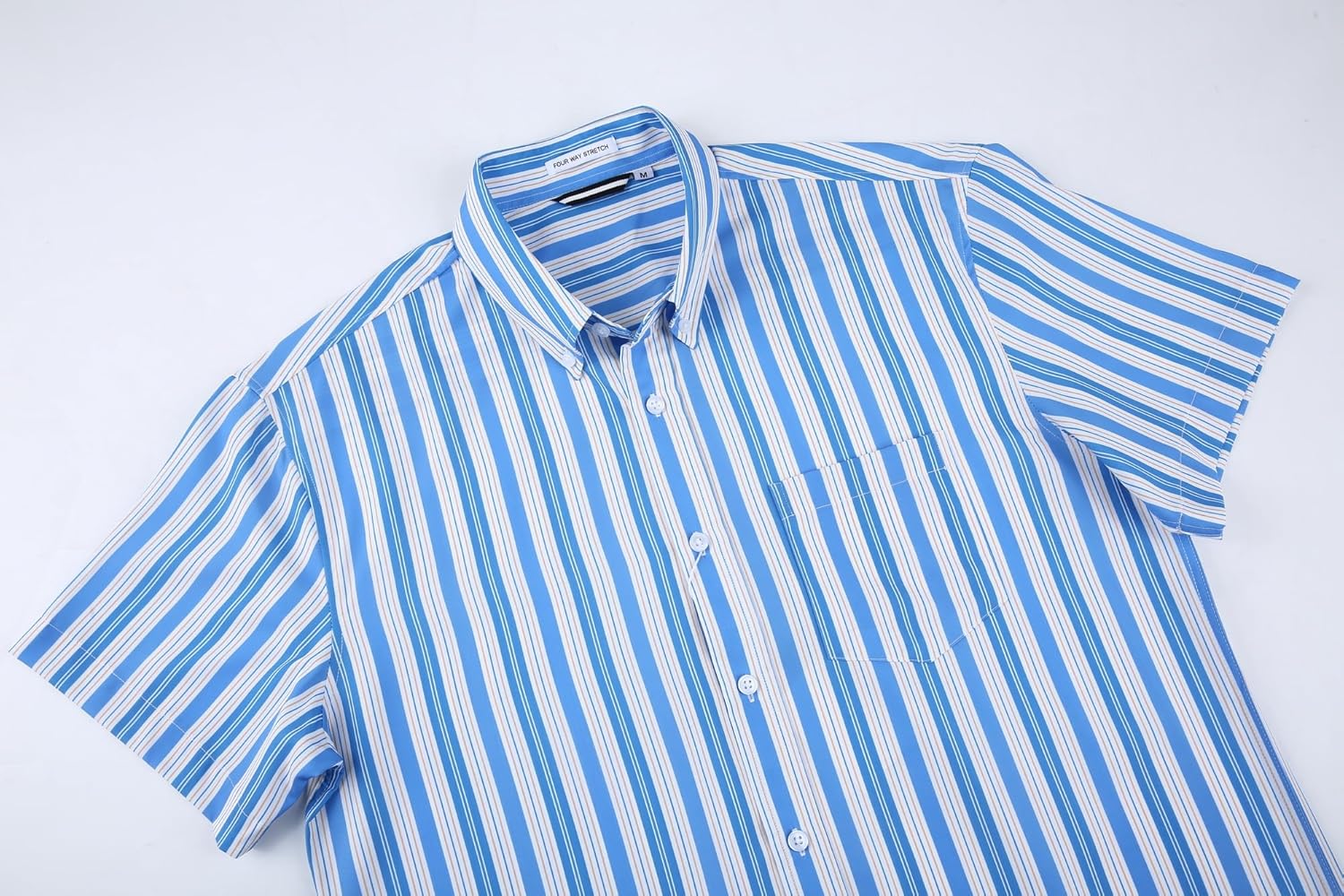 Alex Vando Mens Button Down Shirts Wrinkle Free 4-Way Stretch Short Sleeve Business Casual Shirt