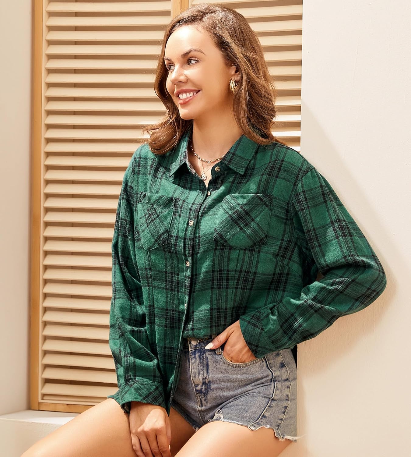 Alex Vando Womens Flannel Shirt Regular Long Sleeve Button Down Flannel Shirts for Women