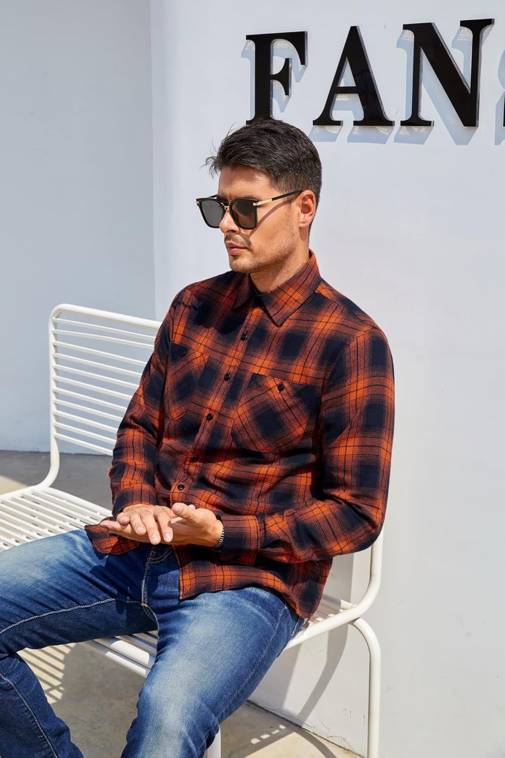 Alex Vando Men's Casual Plaid Flannel Shirt