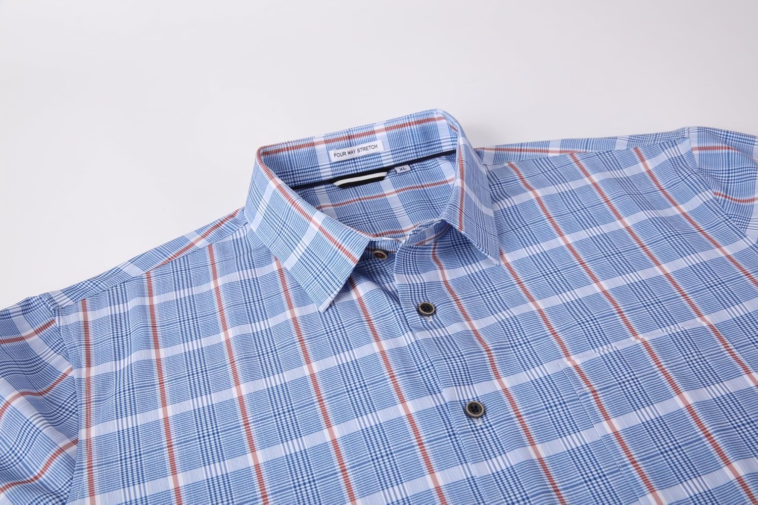 Alex Vando Mens Button Down Shirts Wrinkle Free 4-Way Stretch Short Sleeve Business Casual Shirt