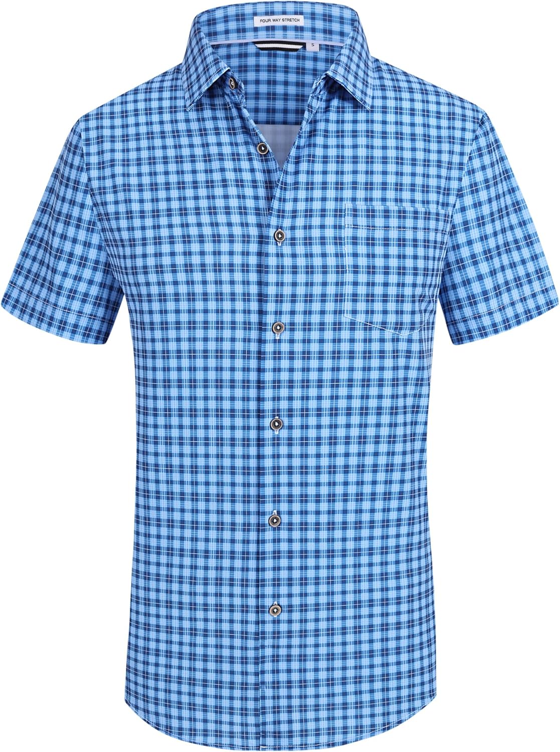 Alex Vando Mens Button Down Shirts Wrinkle Free 4-Way Stretch Short Sleeve Business Casual Shirt