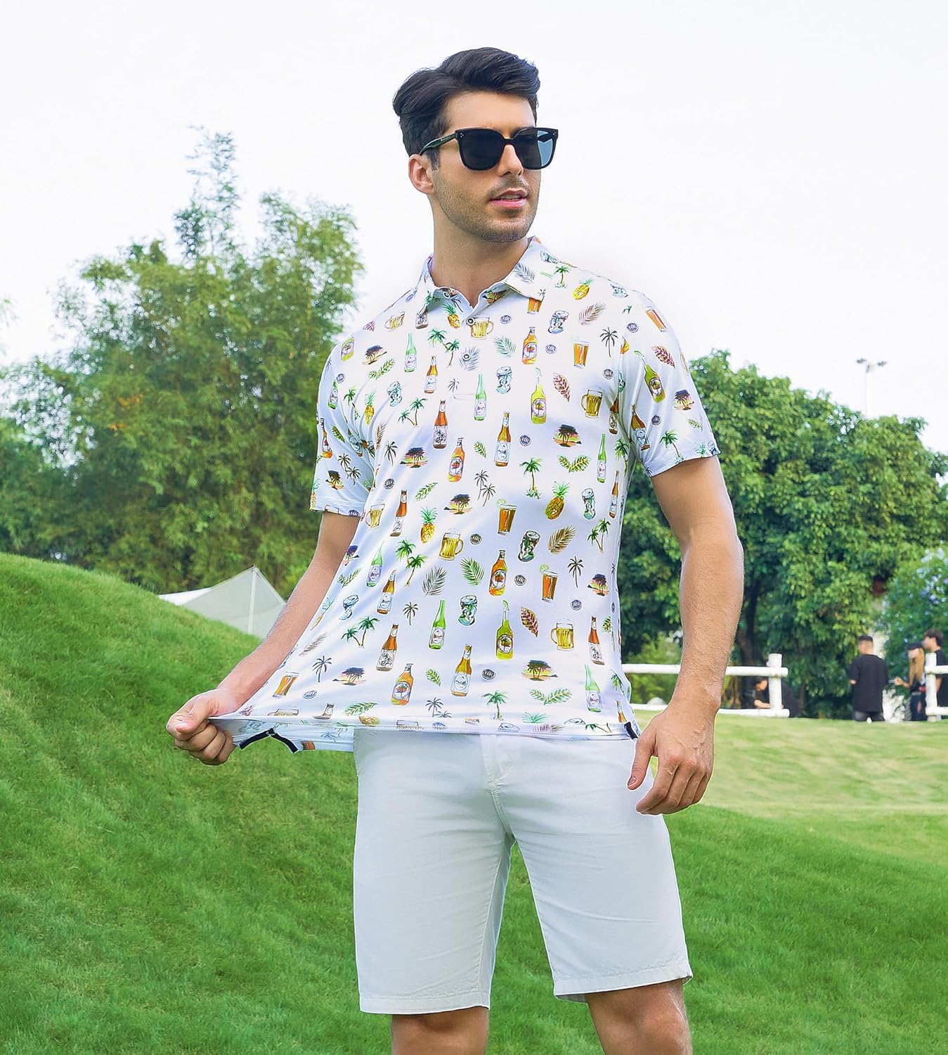 Alex Vando Mens Hawaiian Golf Shirt Moisture Wicking Digital Print Golf Shirts for Men