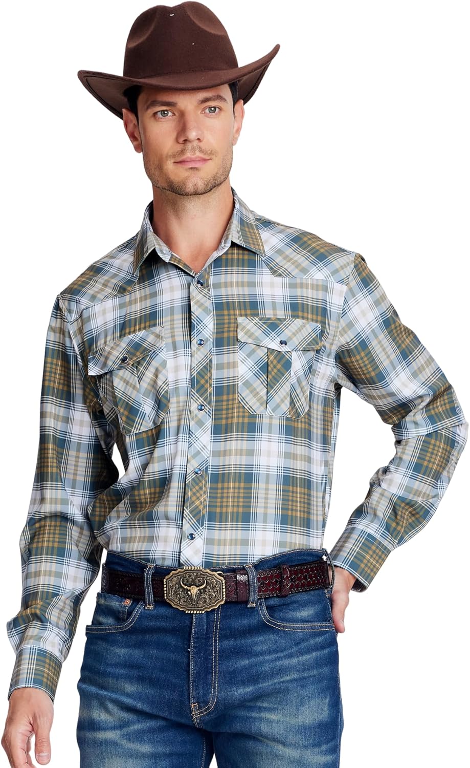 Alex Vando Mens Western Shirts Long Sleeve Casual Cowboy Shirts for Men