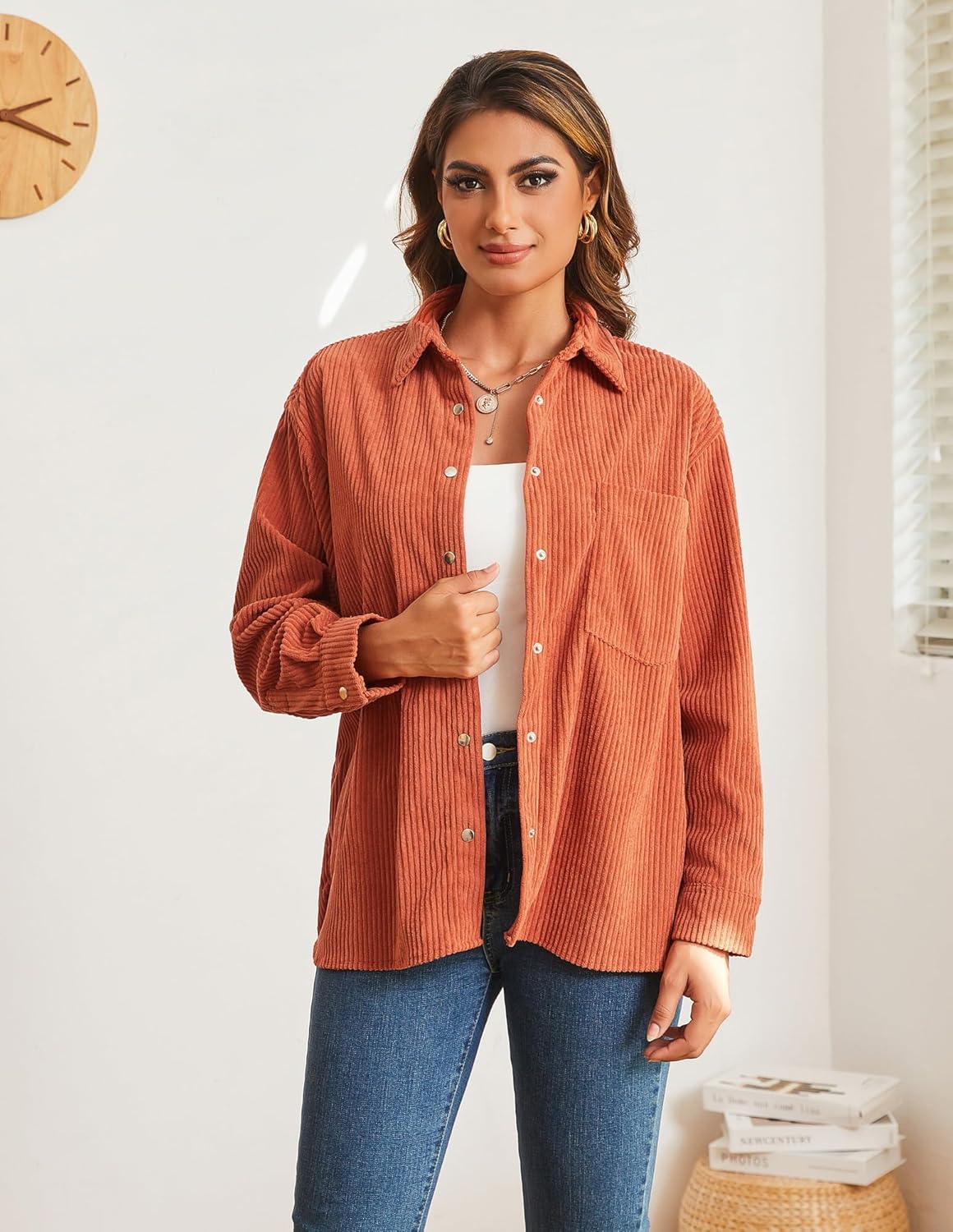 Alex Vando Womens Corduroy Shirts Long Sleeve Soft Boyfriend Button Down Shirts for Women