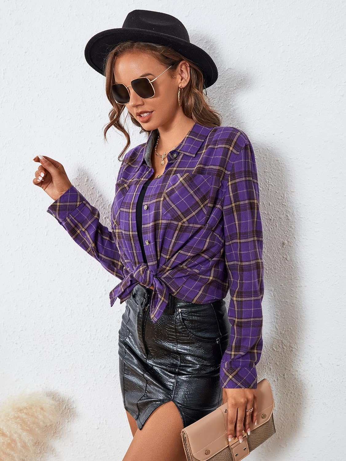 Alex Vando Womens Flannel Shirt Regular Long Sleeve Button Down Flannel Shirts for Women