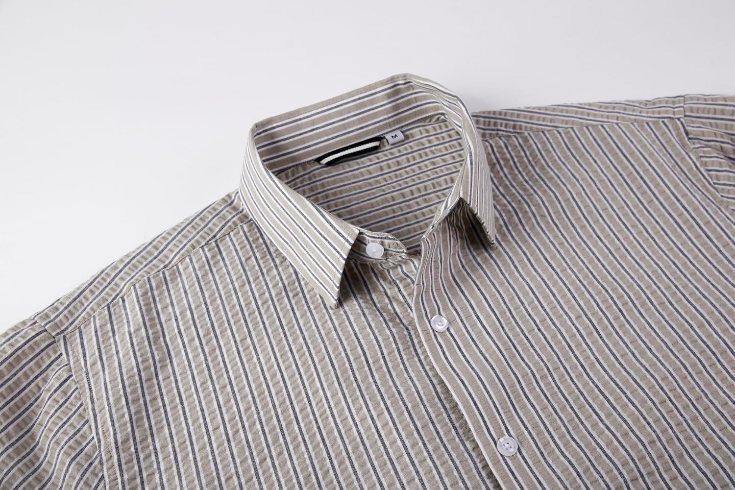 Alex Vando Mens Seersucker Dress Shirts Striped Business Casual Cotton Shirts for Men