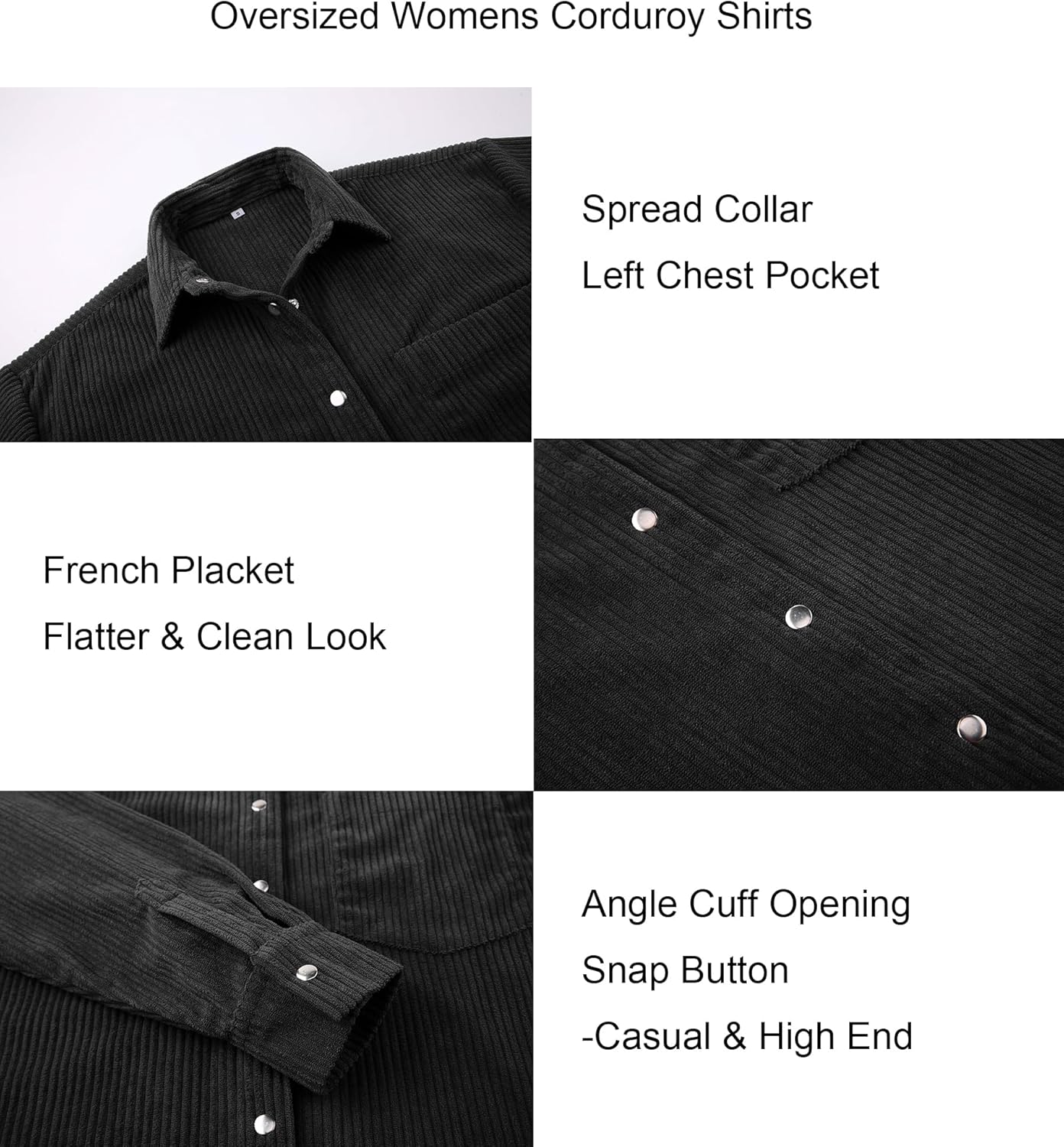 Alex Vando Womens Corduroy Shirts Long Sleeve Soft Boyfriend Button Down Shirts for Women