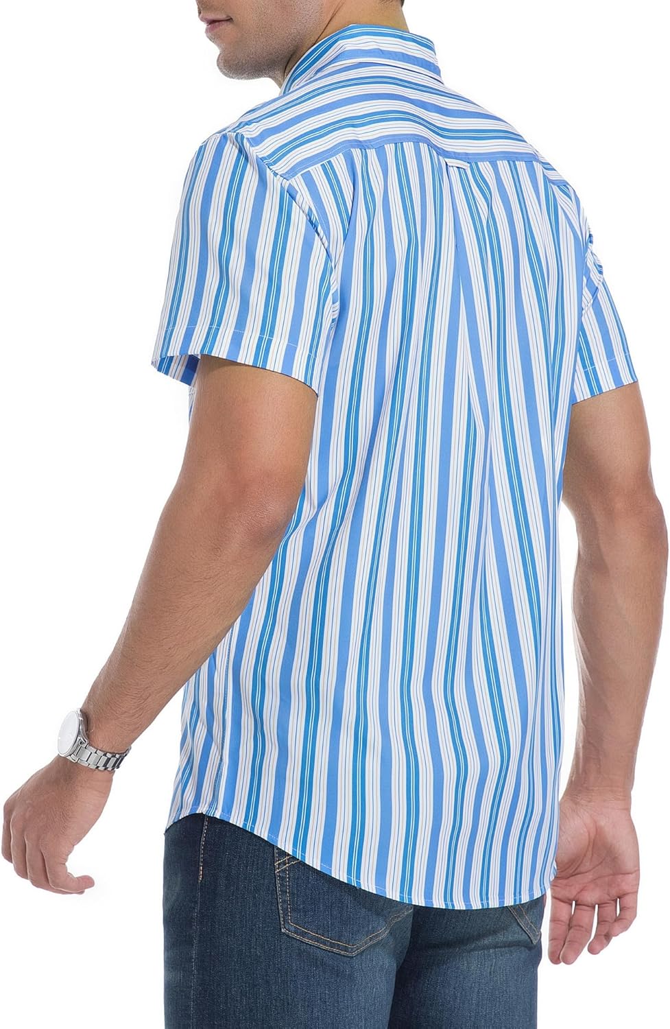 Alex Vando Mens Button Down Shirts Wrinkle Free 4-Way Stretch Short Sleeve Business Casual Shirt