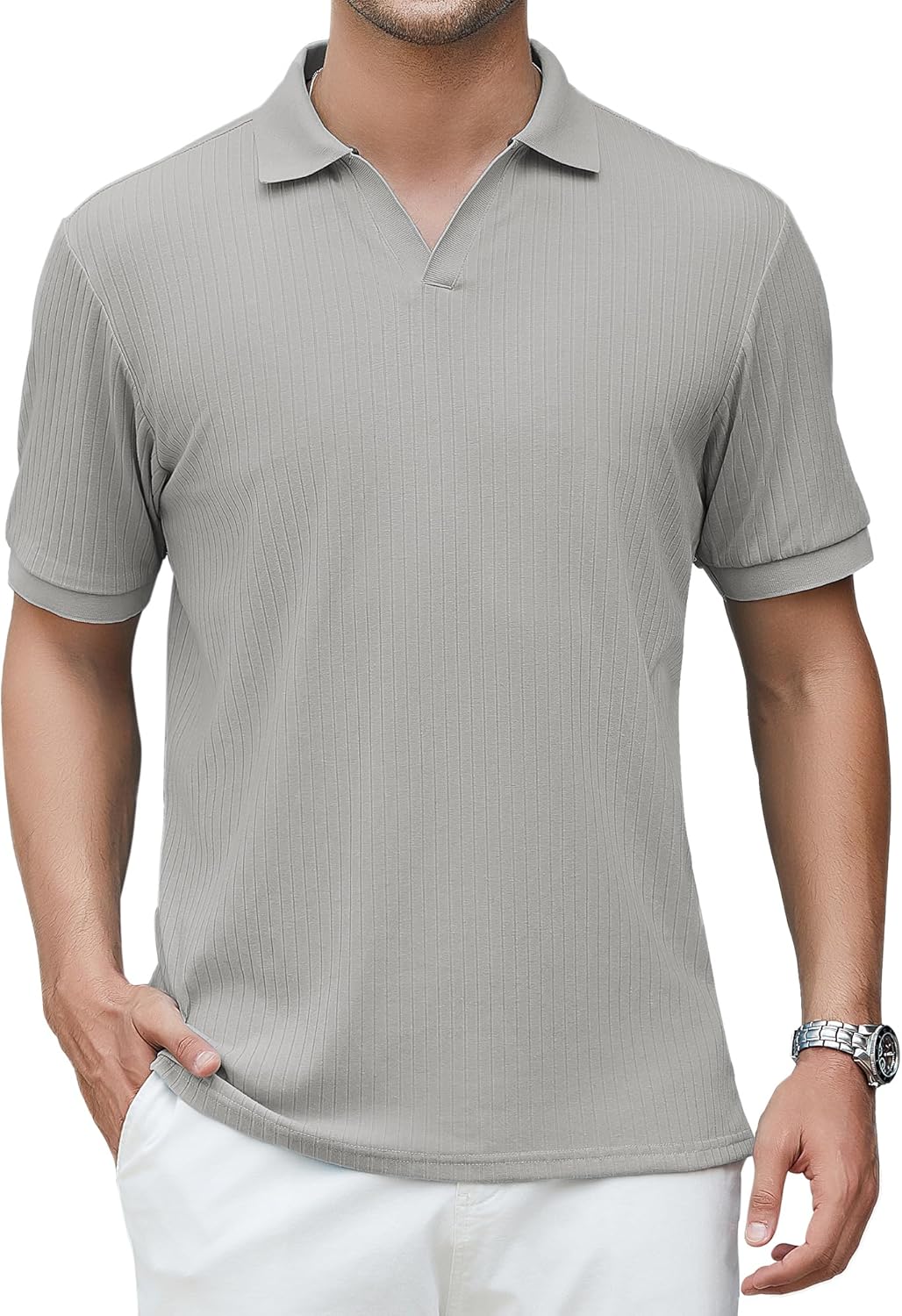 Alex Vando Mens Cotton Polo Shirts V-Neck Short Sleeve Casual Shirts for Men