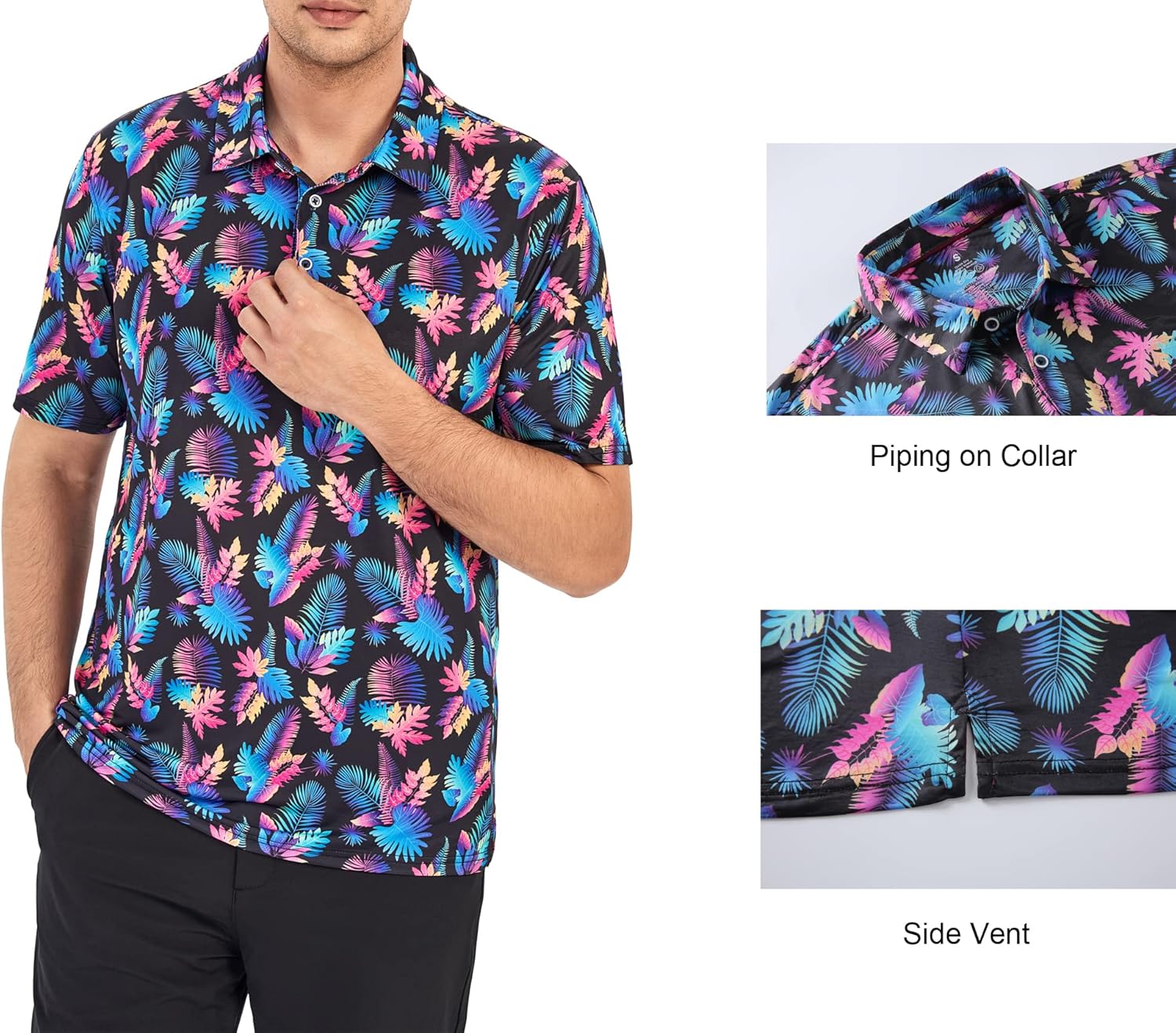 Alex Vando Mens Golf Shirt Moisture Wicking Quick-Dry Print Performance Polo Shirts for Men