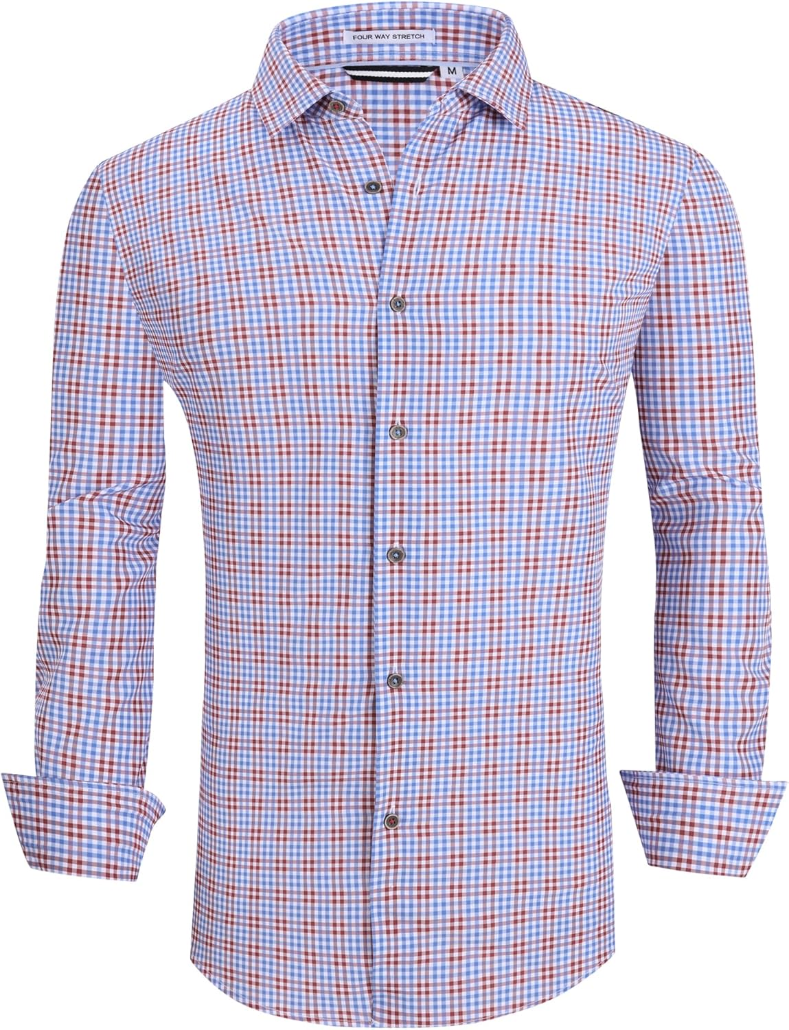 Alex Vando Mens Button Down Shirts Wrinkle Free 4-Way Stretch Print Business Casual Shirt
