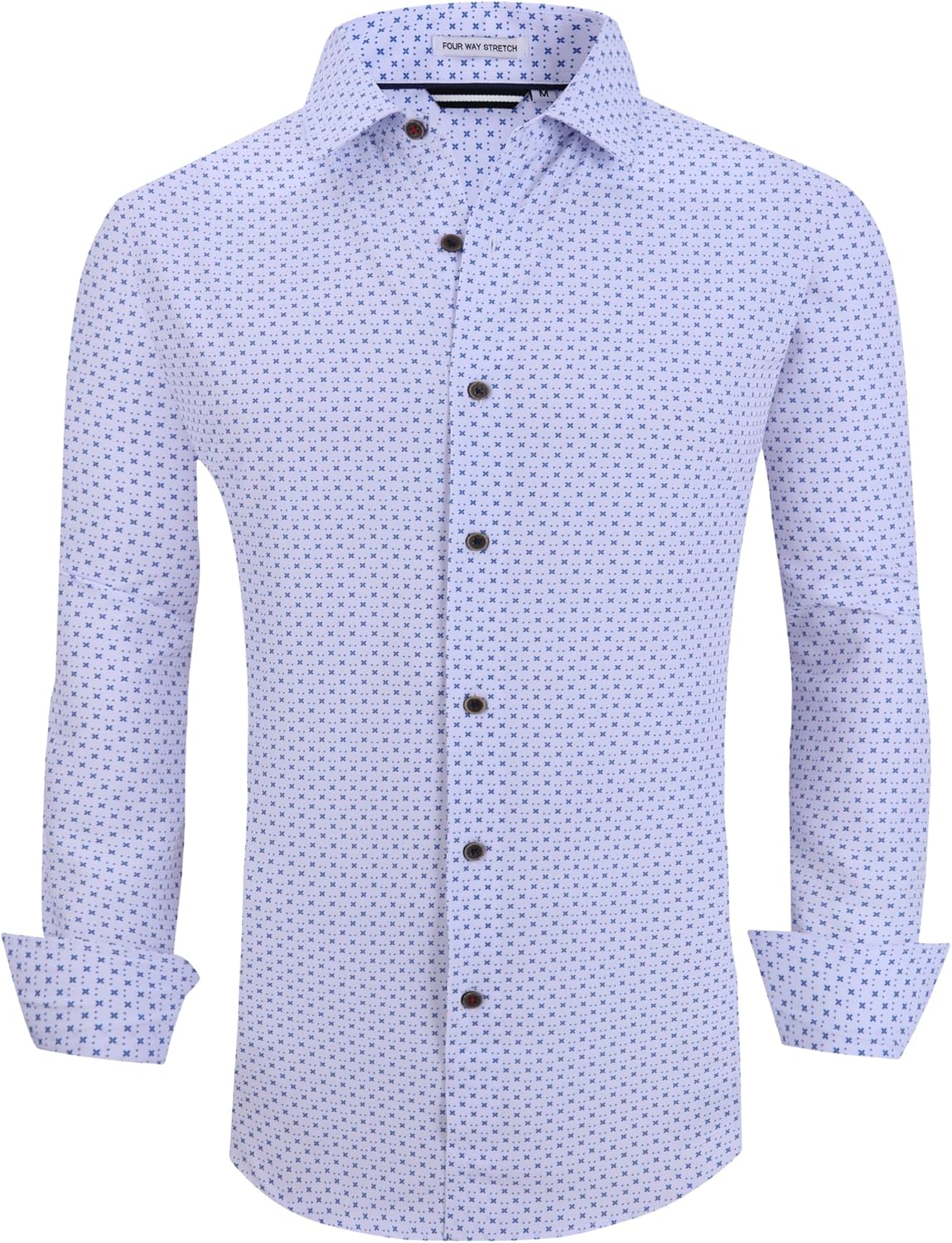 Alex Vando Mens Button Down Shirts Wrinkle Free 4-Way Stretch Print Business Casual Shirt