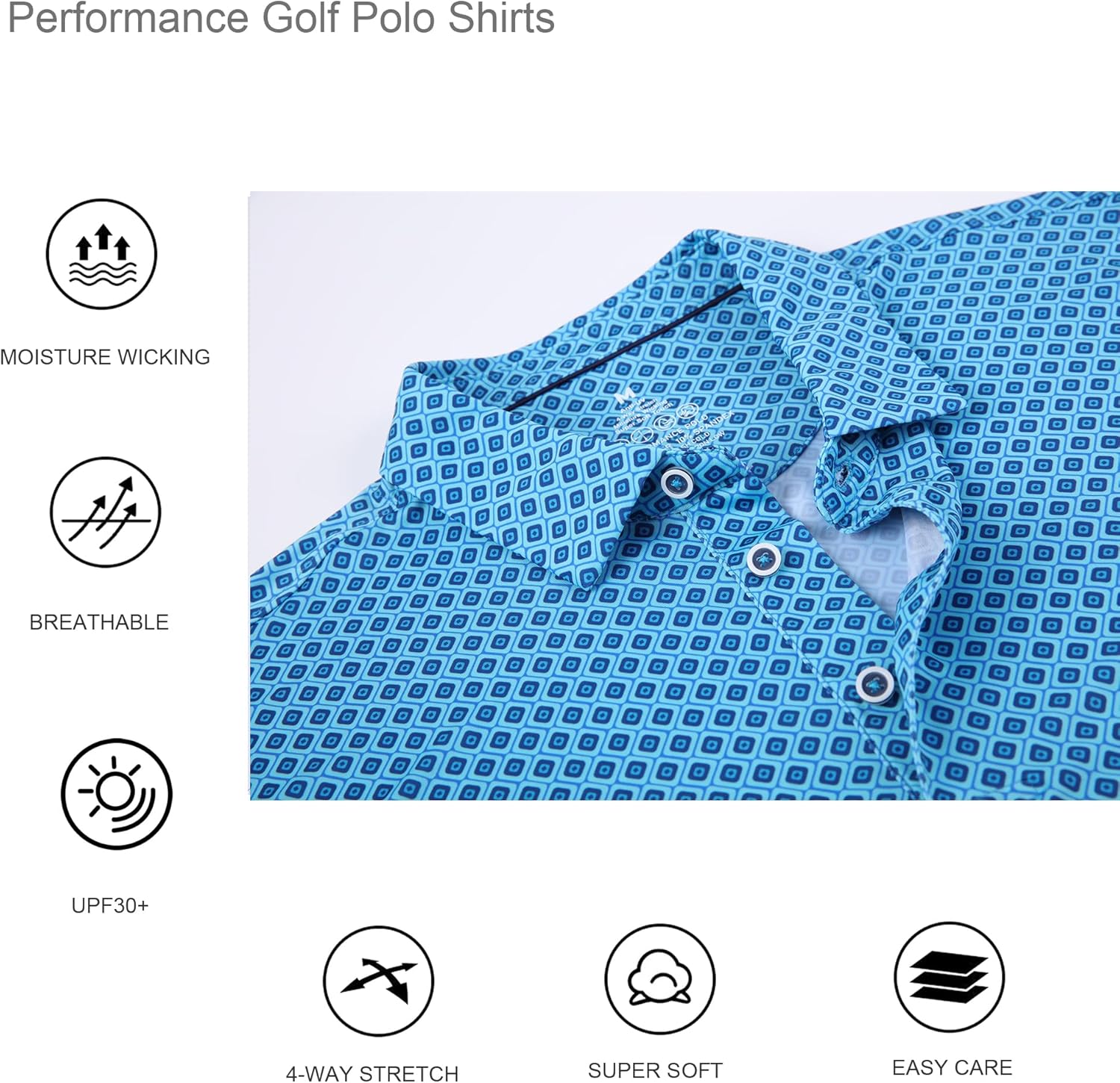 Alex Vando Mens Golf Shirt Moisture Wicking Quick-Dry Print Performance Polo Shirts for Men