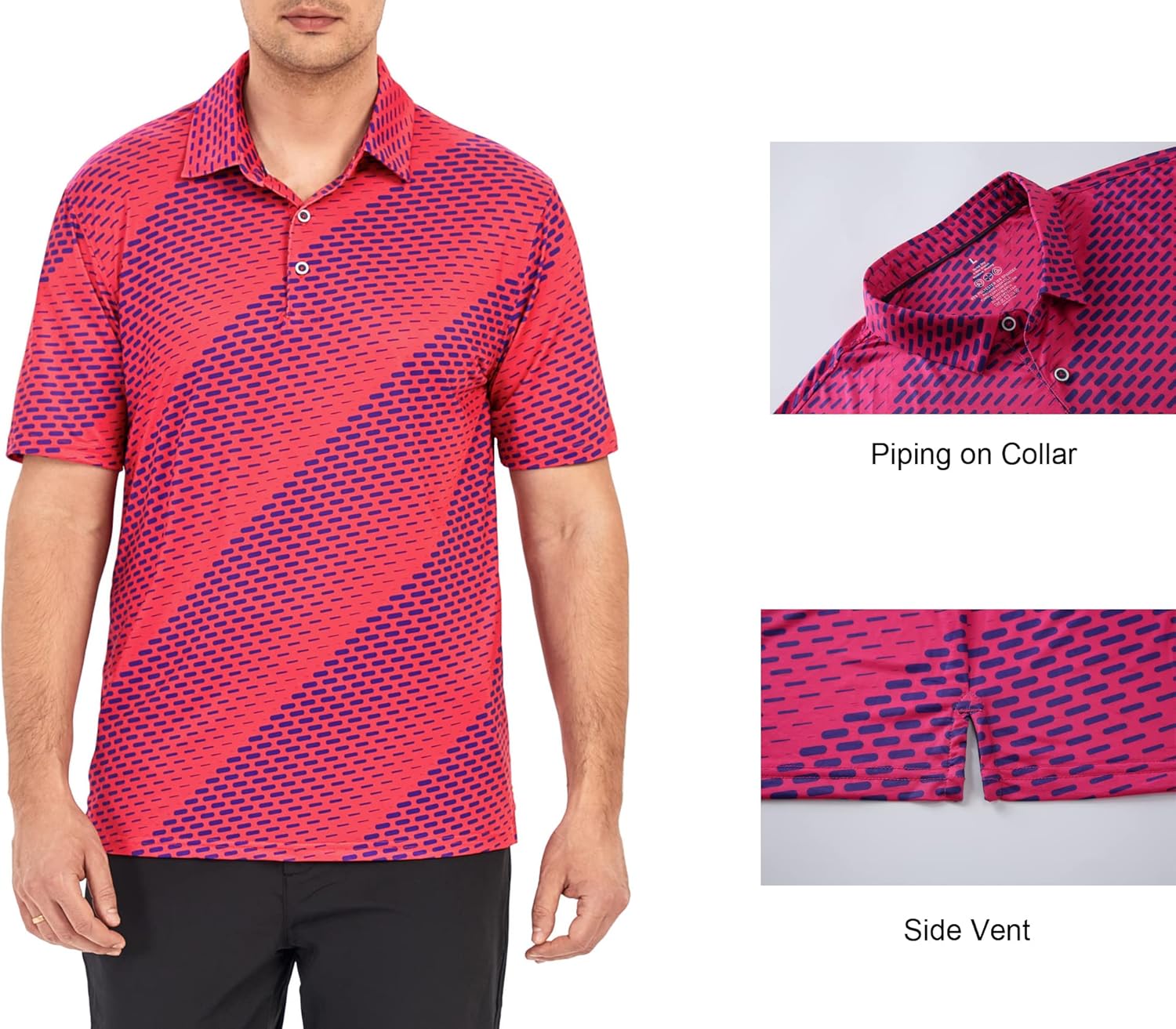 Alex Vando Mens Golf Shirt Moisture Wicking Quick-Dry Print Performance Polo Shirts for Men