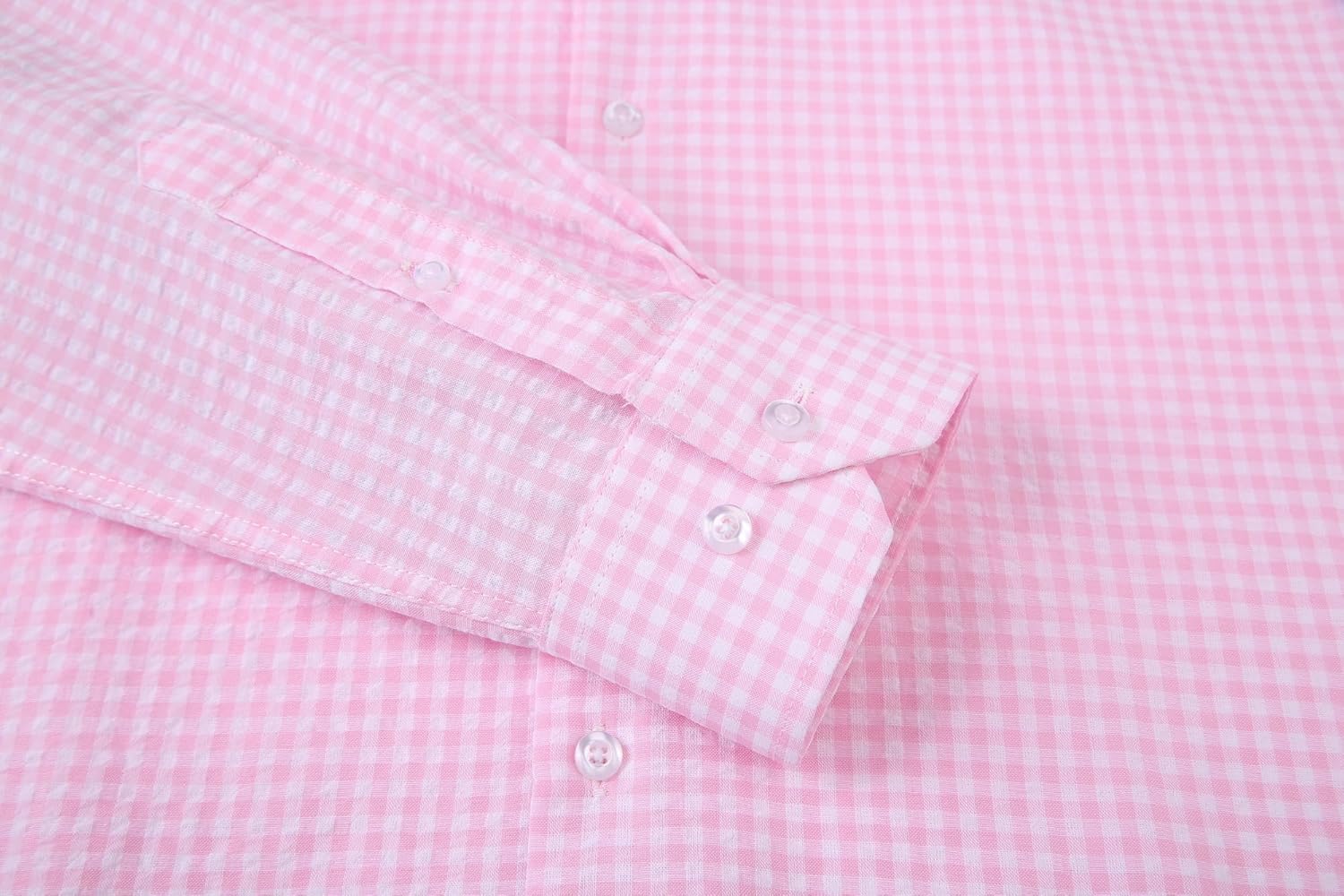 Alex Vando Mens Seersucker Dress Shirts Striped Business Casual Cotton Shirts for Men