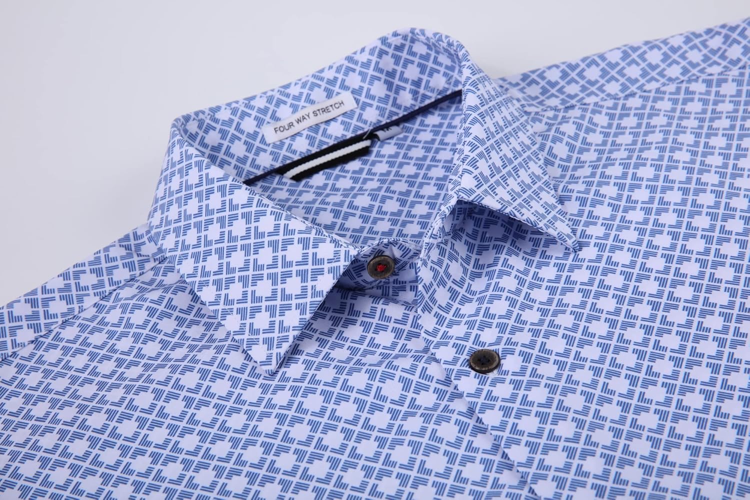 Alex Vando Mens Button Down Shirts Wrinkle Free 4-Way Stretch Print Business Casual Shirt