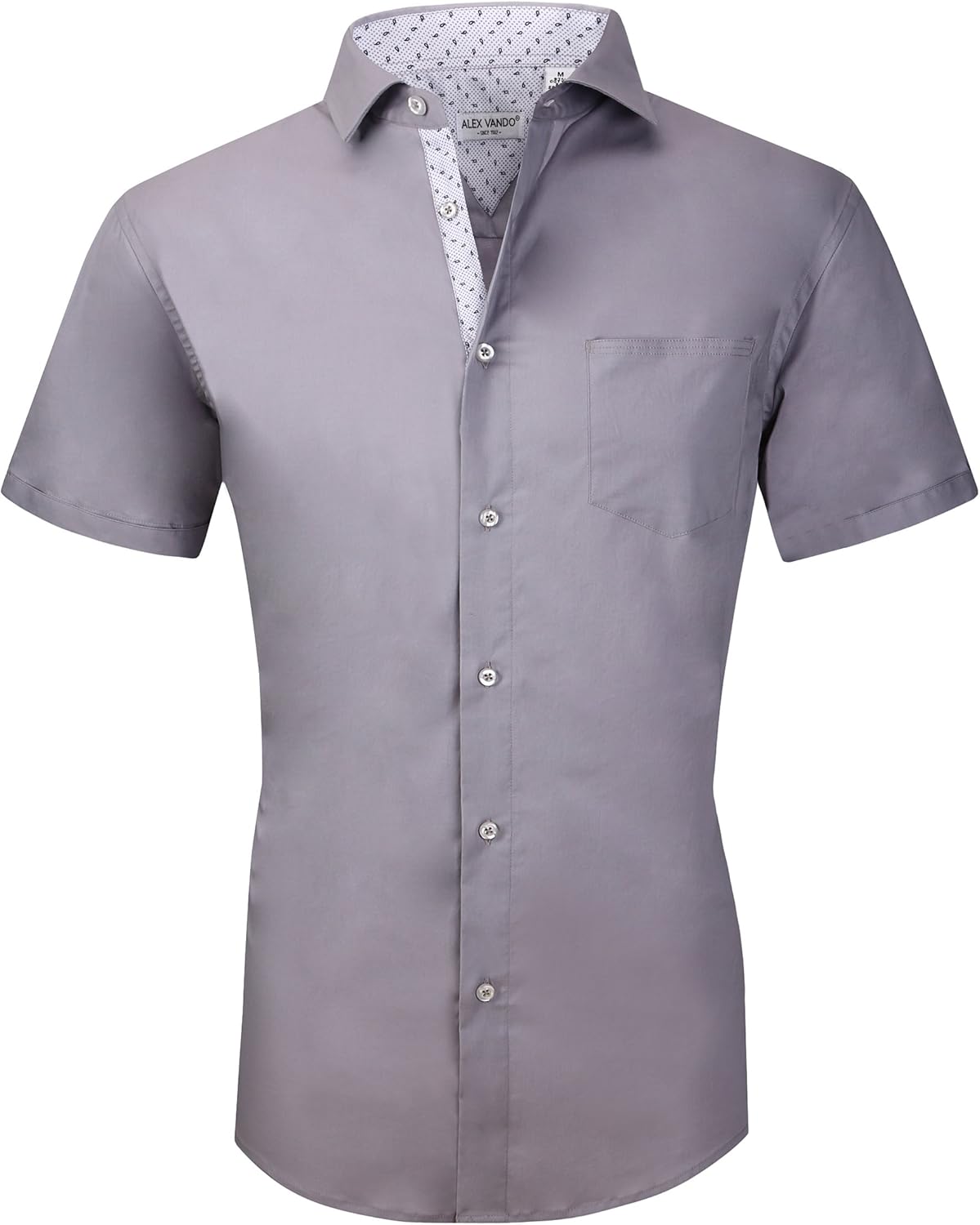 Alex Vando Mens Dress Shirts 4-Way Stretch Wrinkle Free Regular Fit Short Sleeve Men Button Down Shirt