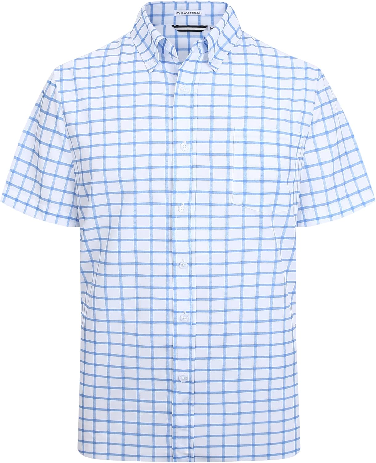 Alex Vando Mens Button Down Shirts Wrinkle Free 4-Way Stretch Short Sleeve Business Casual Shirt